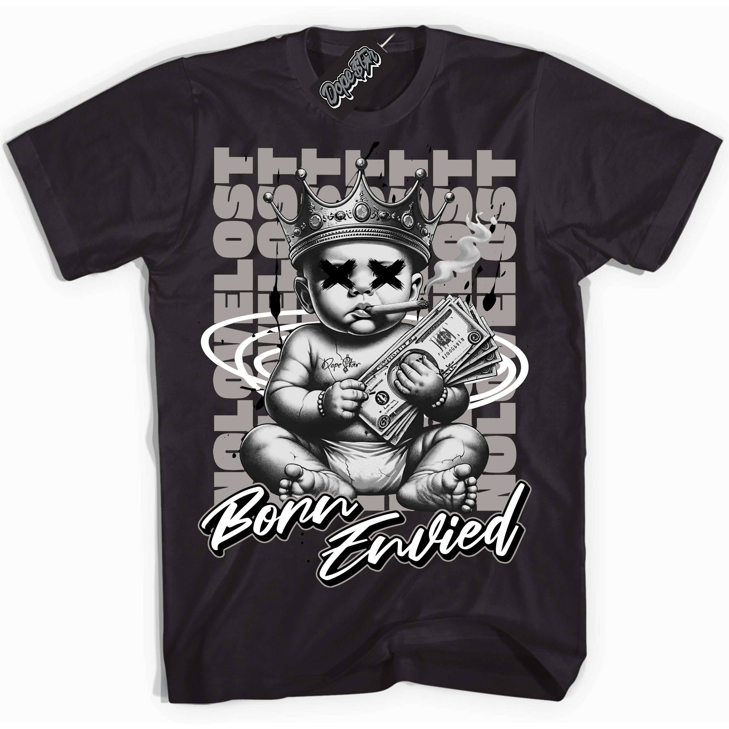 Cool Black Shirt with “Born Envied” design that perfectly matches the Satin Shadow 1s Sneakers.