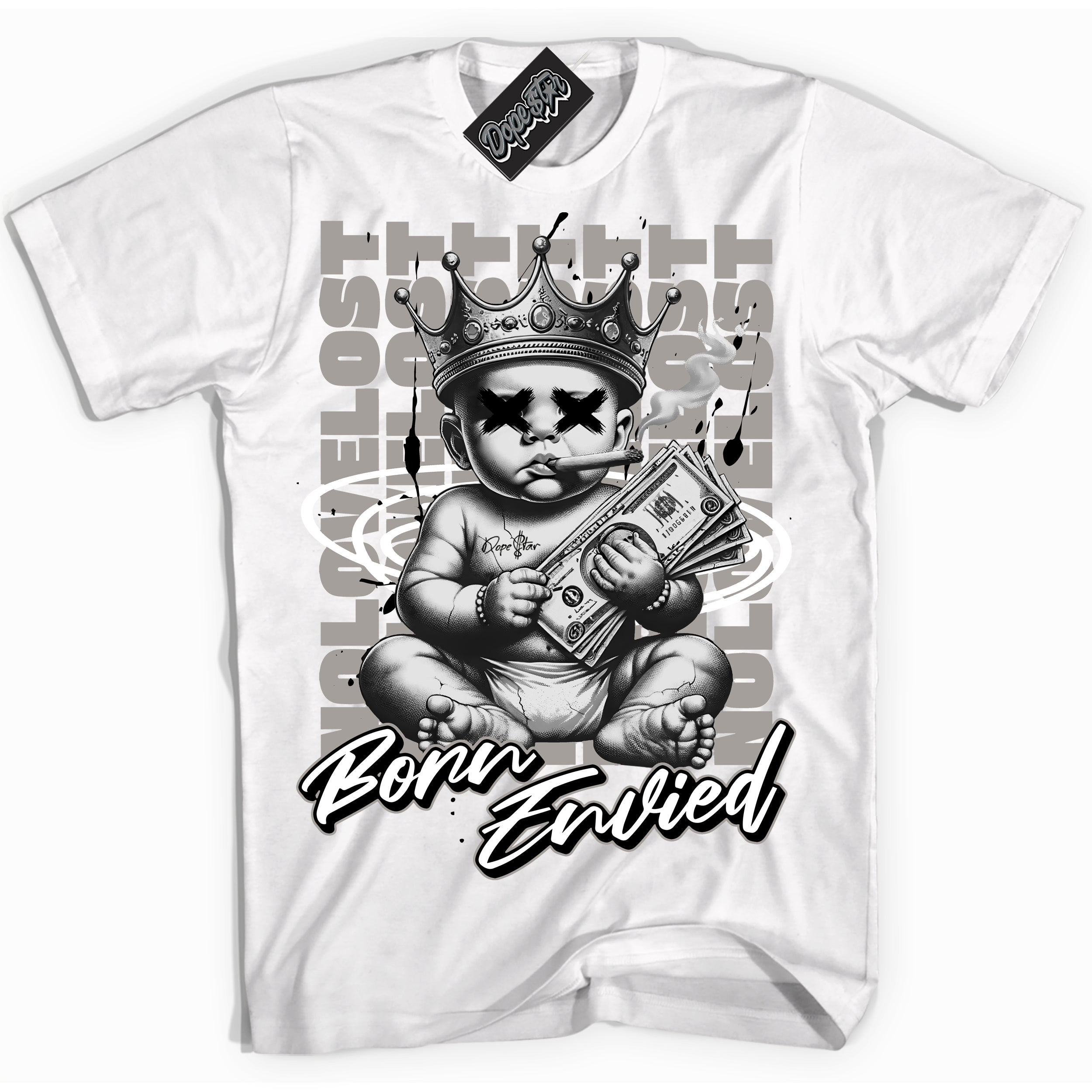 Cool White Shirt with “Born Envied” design that perfectly matches the Satin Shadow 1s Sneakers.