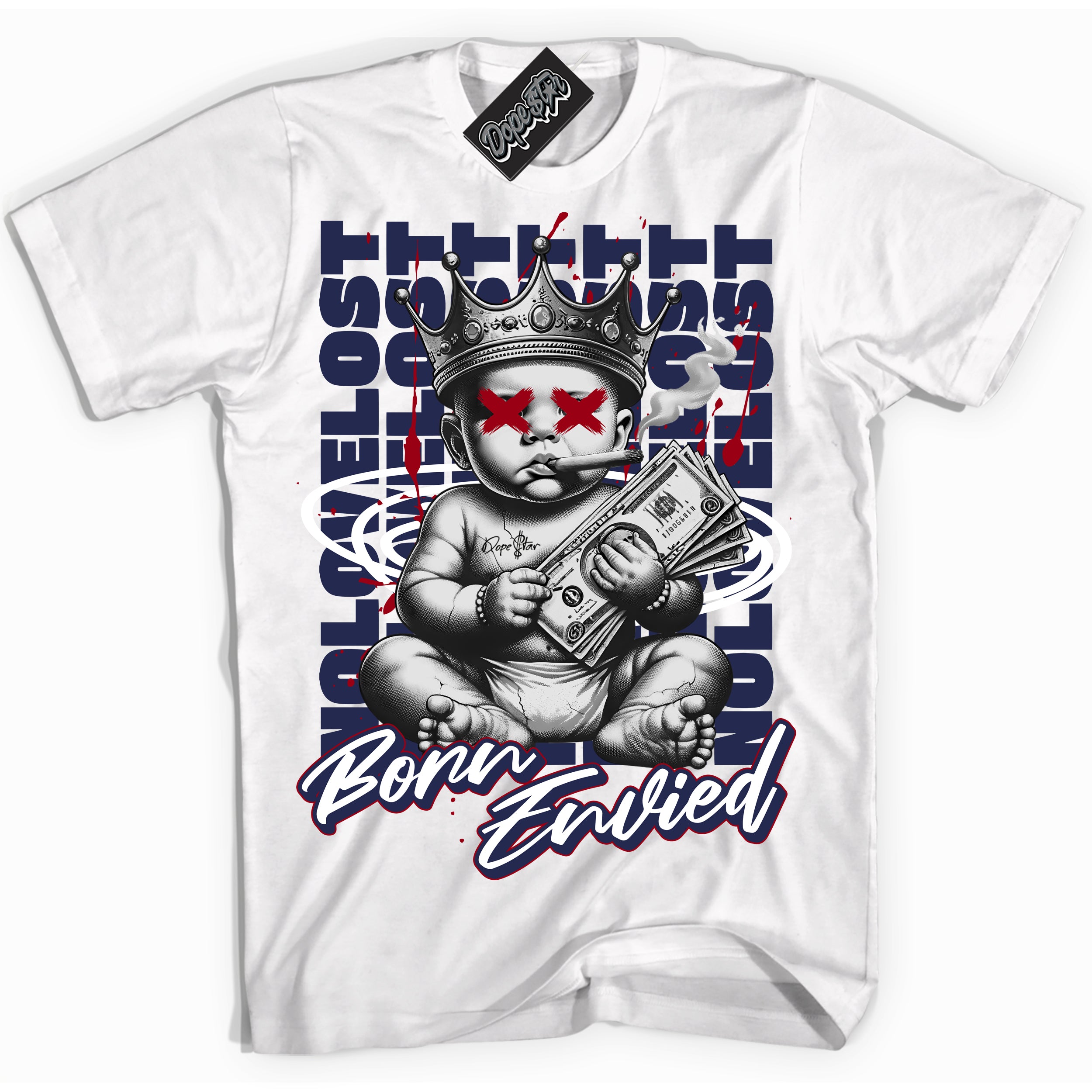 Cool White Shirt with “Born Envied” design that perfectly matches the Howard University 1s Sneakers.