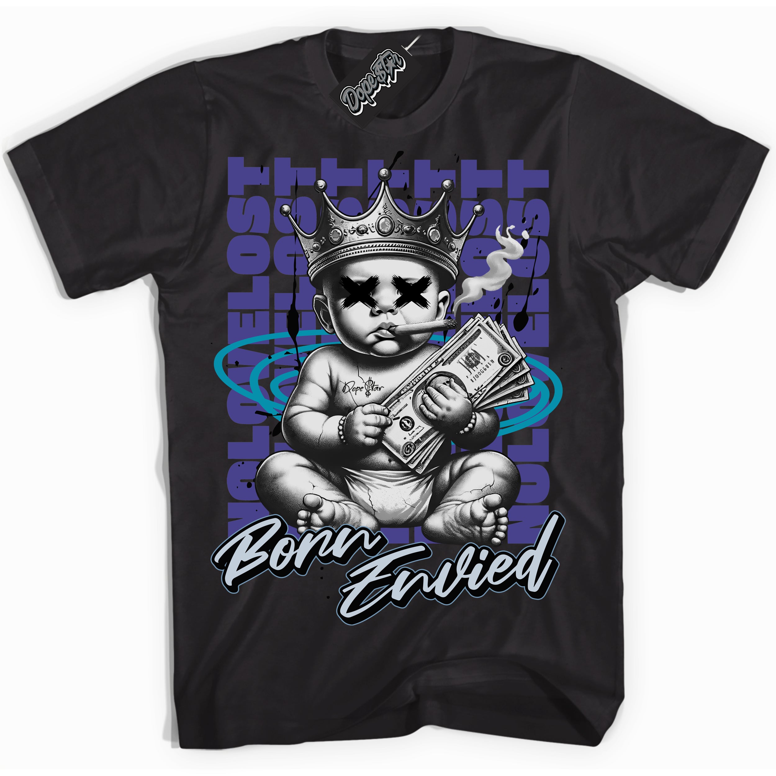 Cool Black Shirt with “Born Envied” design that perfectly matches the Aqua 6s Sneakers.