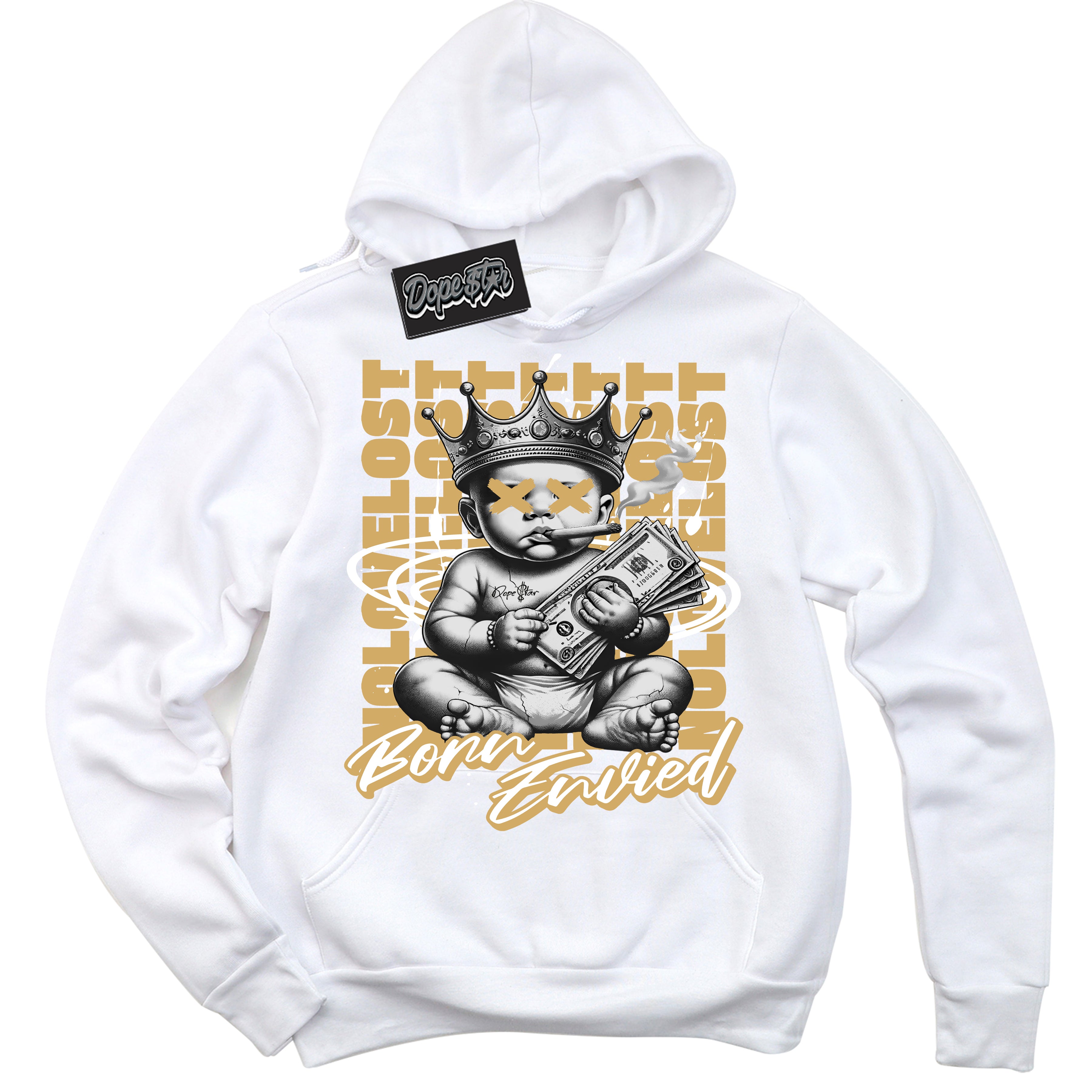 Cool White Hoodie with “Born Envied” design that Perfectly Matches Craft Paris 6s Sneakers.