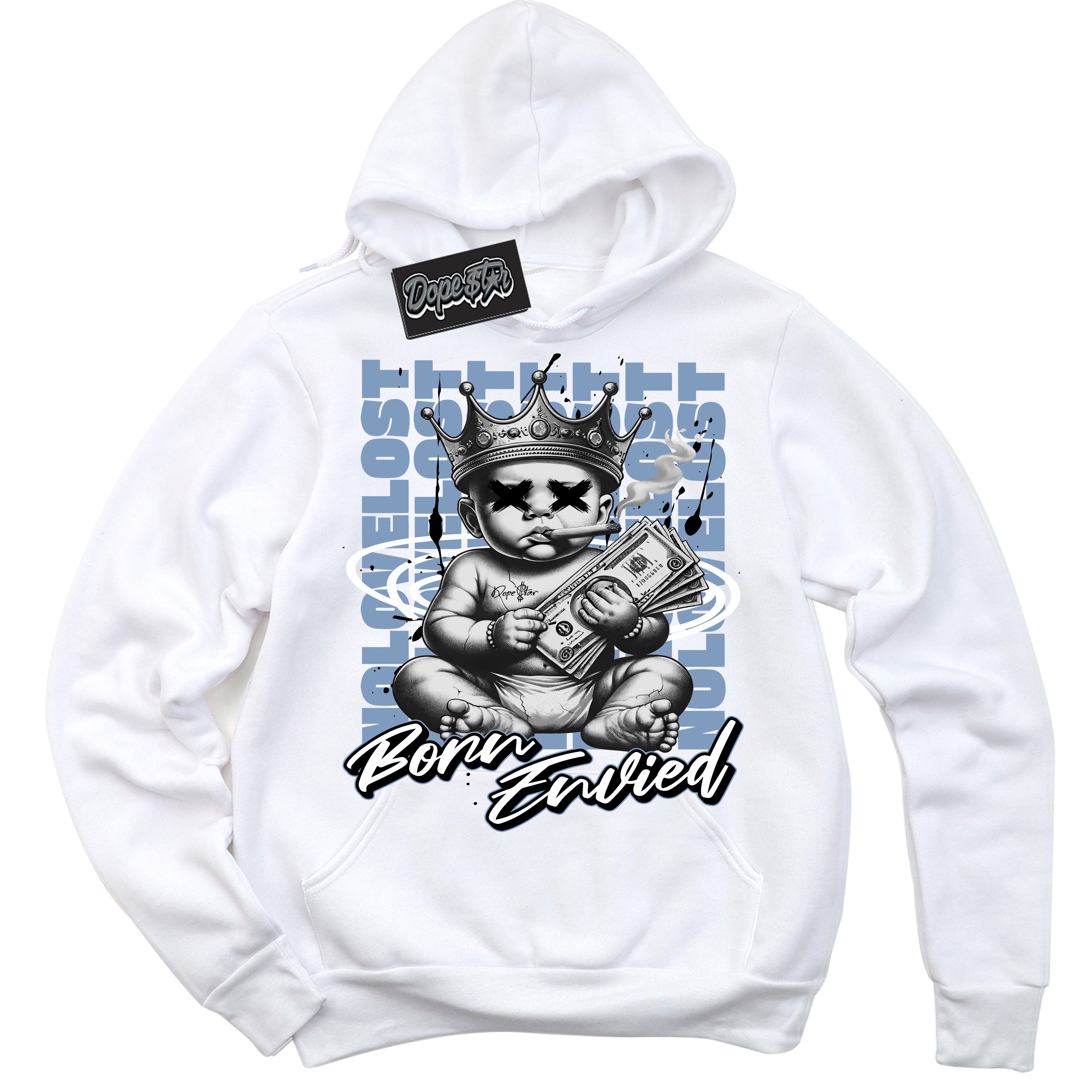 Cool White Hoodie with “Born Envied” design that Perfectly Matches Reverse Oreo 6s Sneakers.