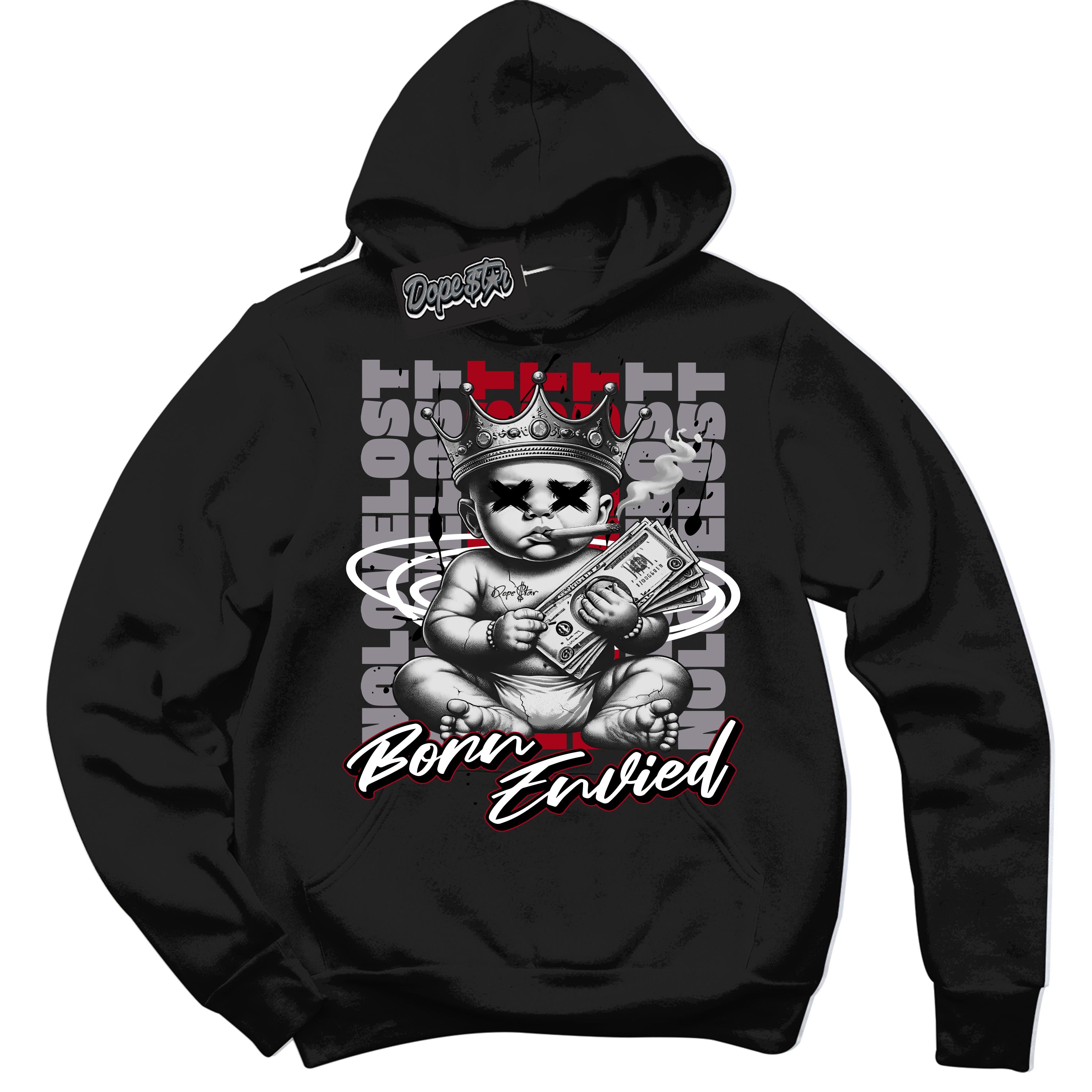 Cool Black Hoodie with “Born Envied” design that Perfectly Matches Bred Reimagined 4s Sneakers.