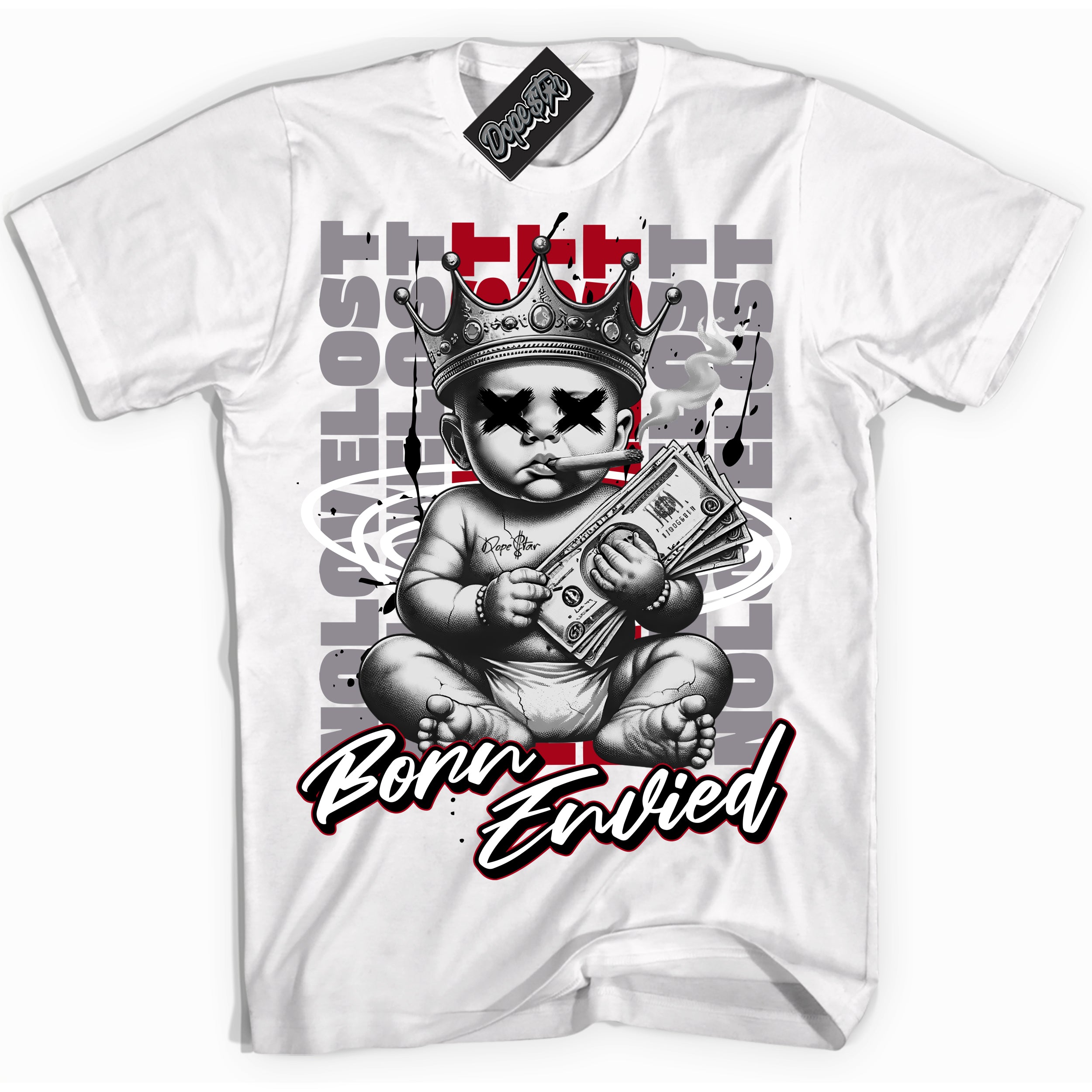 Cool White Shirt with “Born Envied” design that perfectly matches the Bred Reimagined 4s Sneakers.