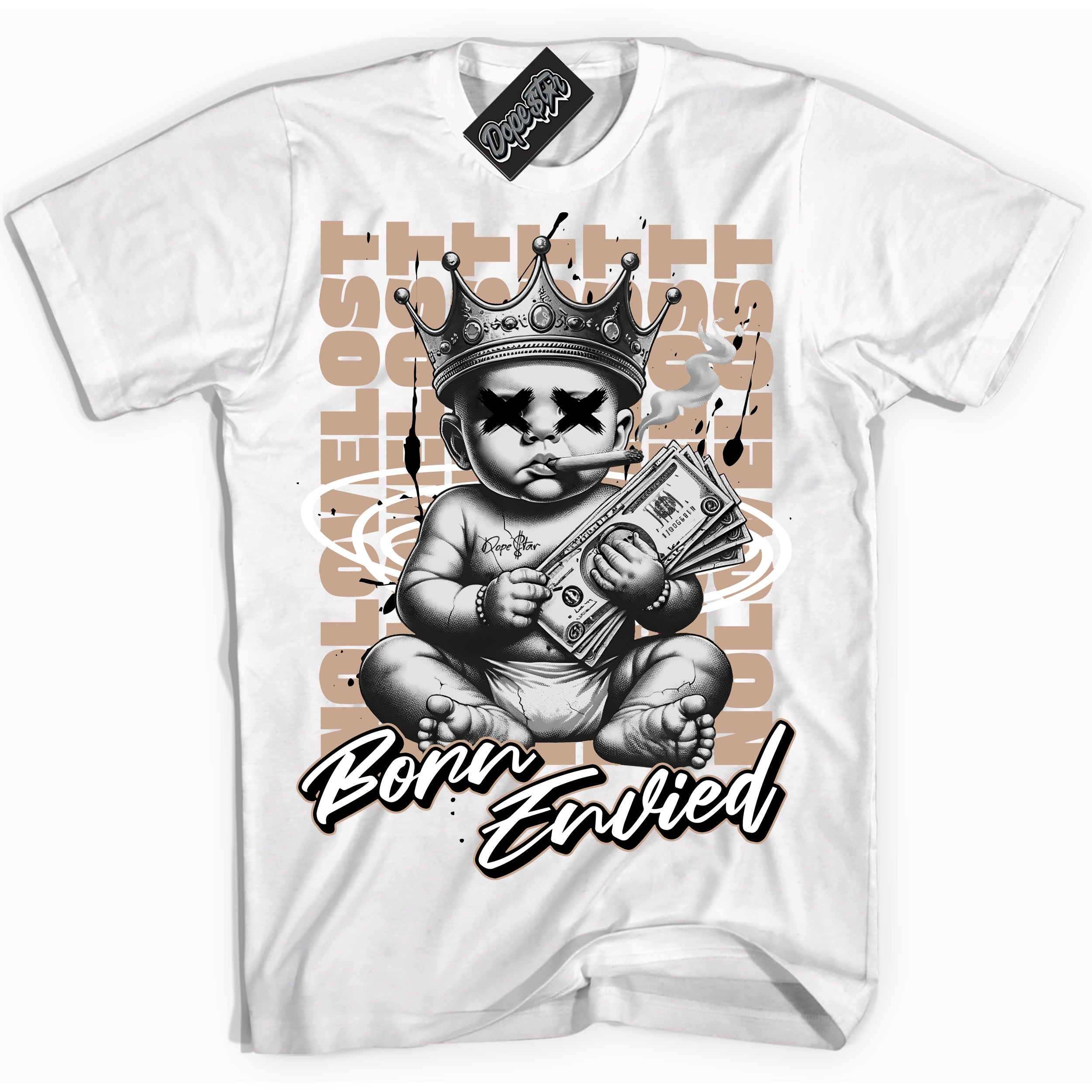 Cool White Shirt with “Born Envied” design that perfectly matches the Neapolitan 11s Sneakers.