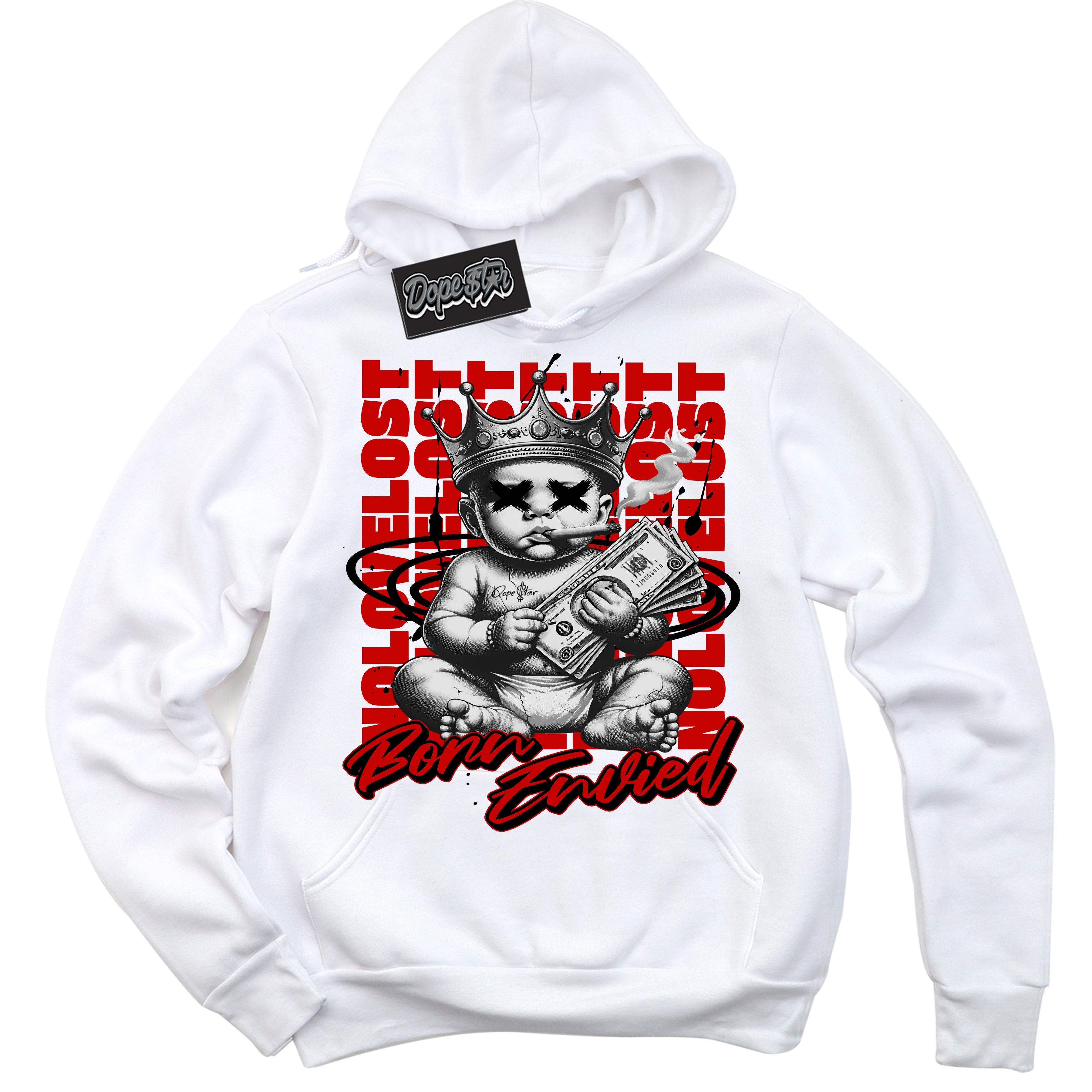 Cool White Hoodie with “Born Envied” design that Perfectly Matches RTFKT X ND Genesis Sneakers.