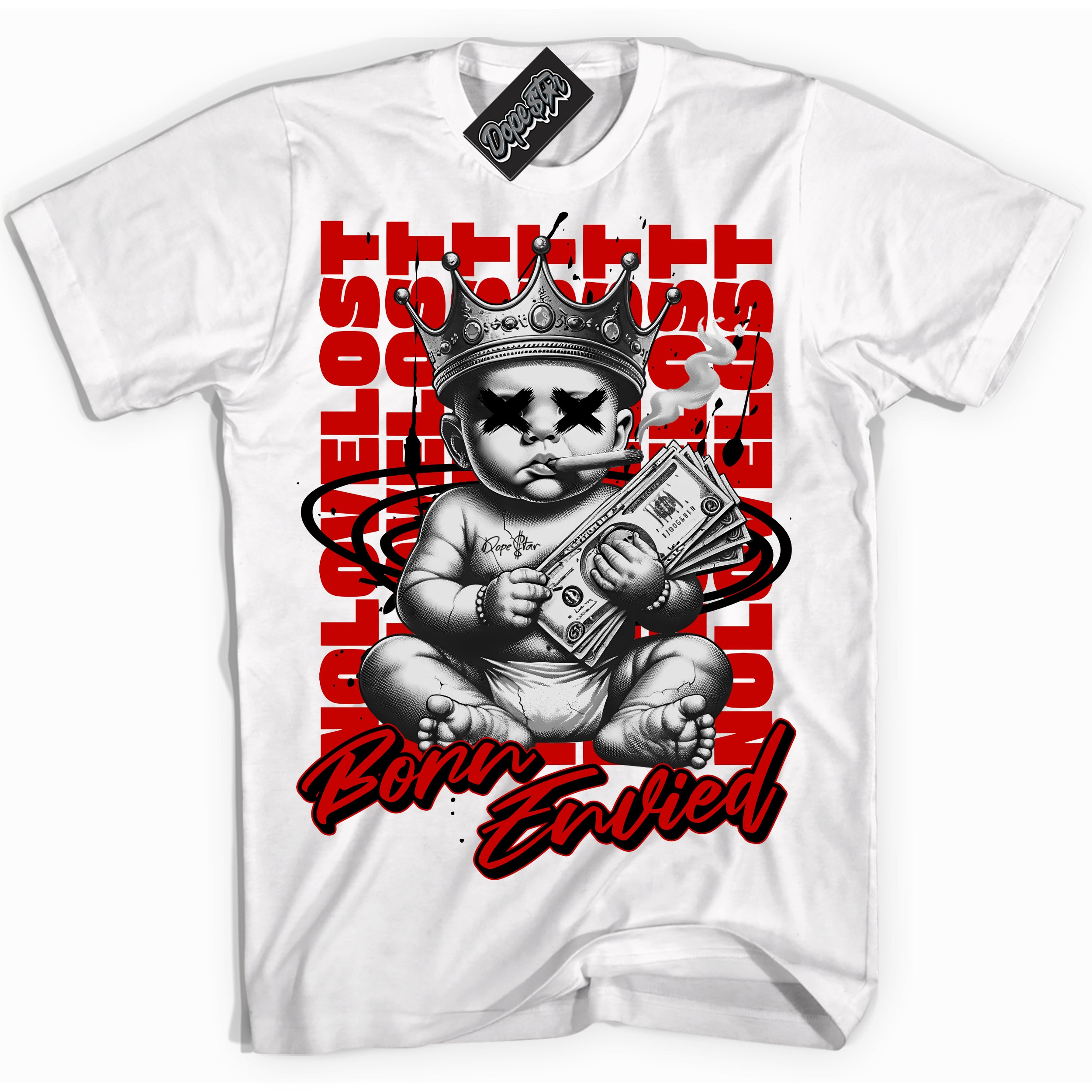 Cool White Shirt with “Born Envied” design that perfectly matches the RTFKT X ND Genesis Sneakers.