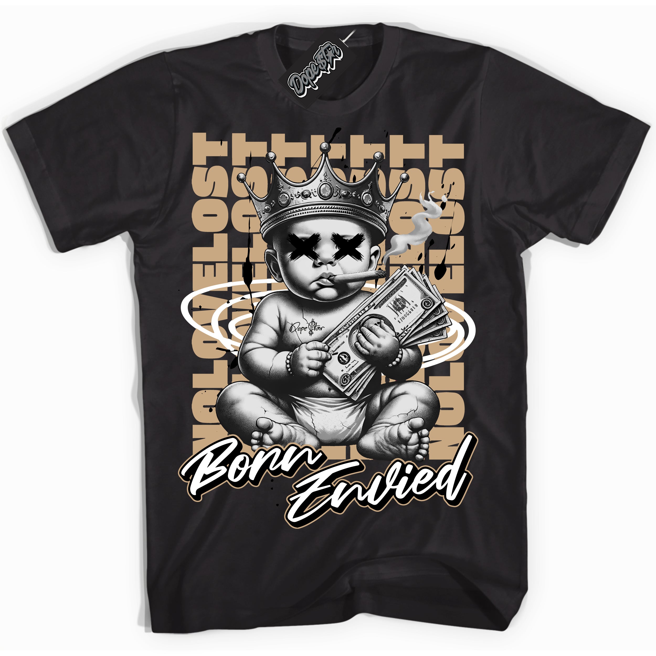 Cool Black Shirt with “Born Envied” design that perfectly matches the Black Anthracite Sesame Dunk Sneakers.