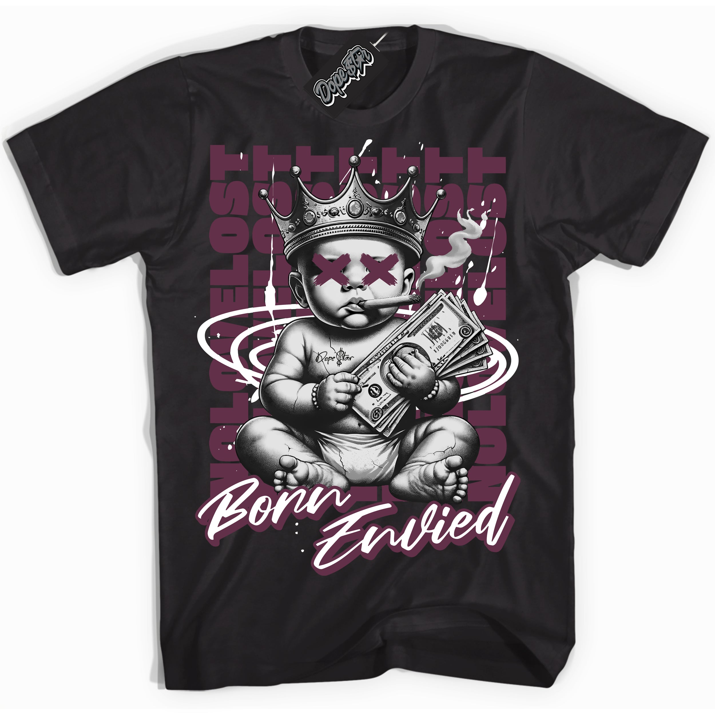 Cool Black Shirt with “Born Envied” design that perfectly matches the Viotech Dunk Sneakers.