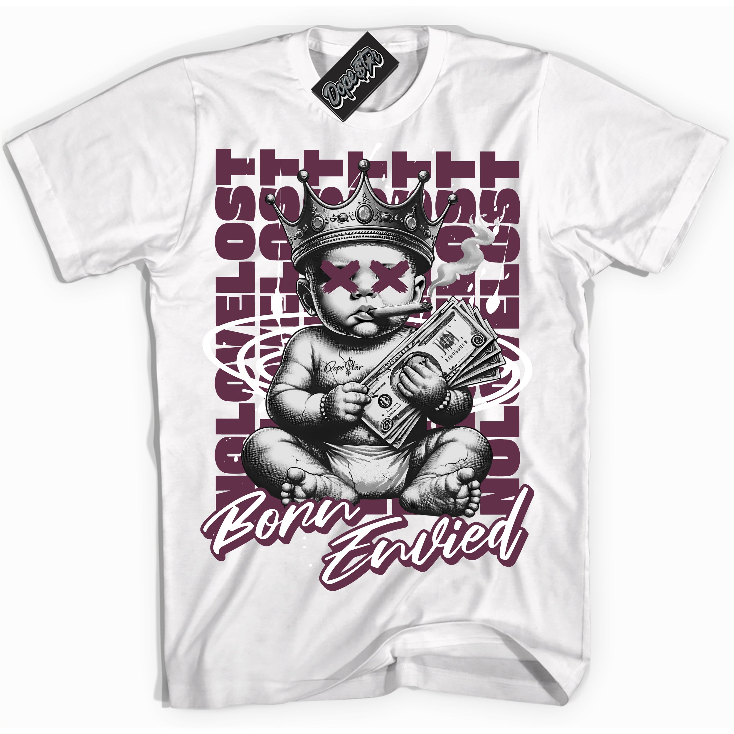 Cool White Shirt with “Born Envied” design that perfectly matches the Viotech Dunk Sneakers.