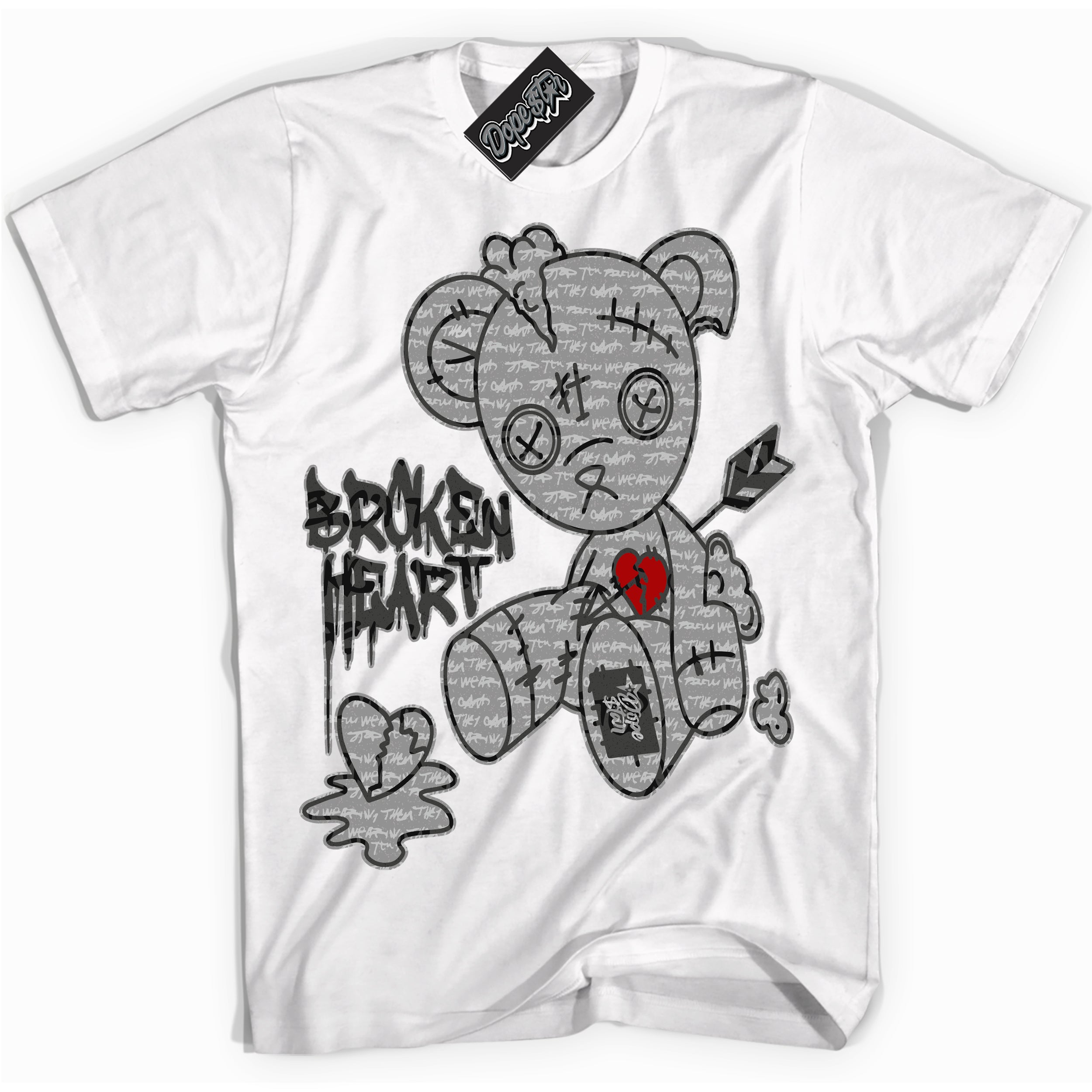 Cool White Shirt with “ Broken Heart Bear ” design that perfectly matches Rebellionaire 1s Sneakers.