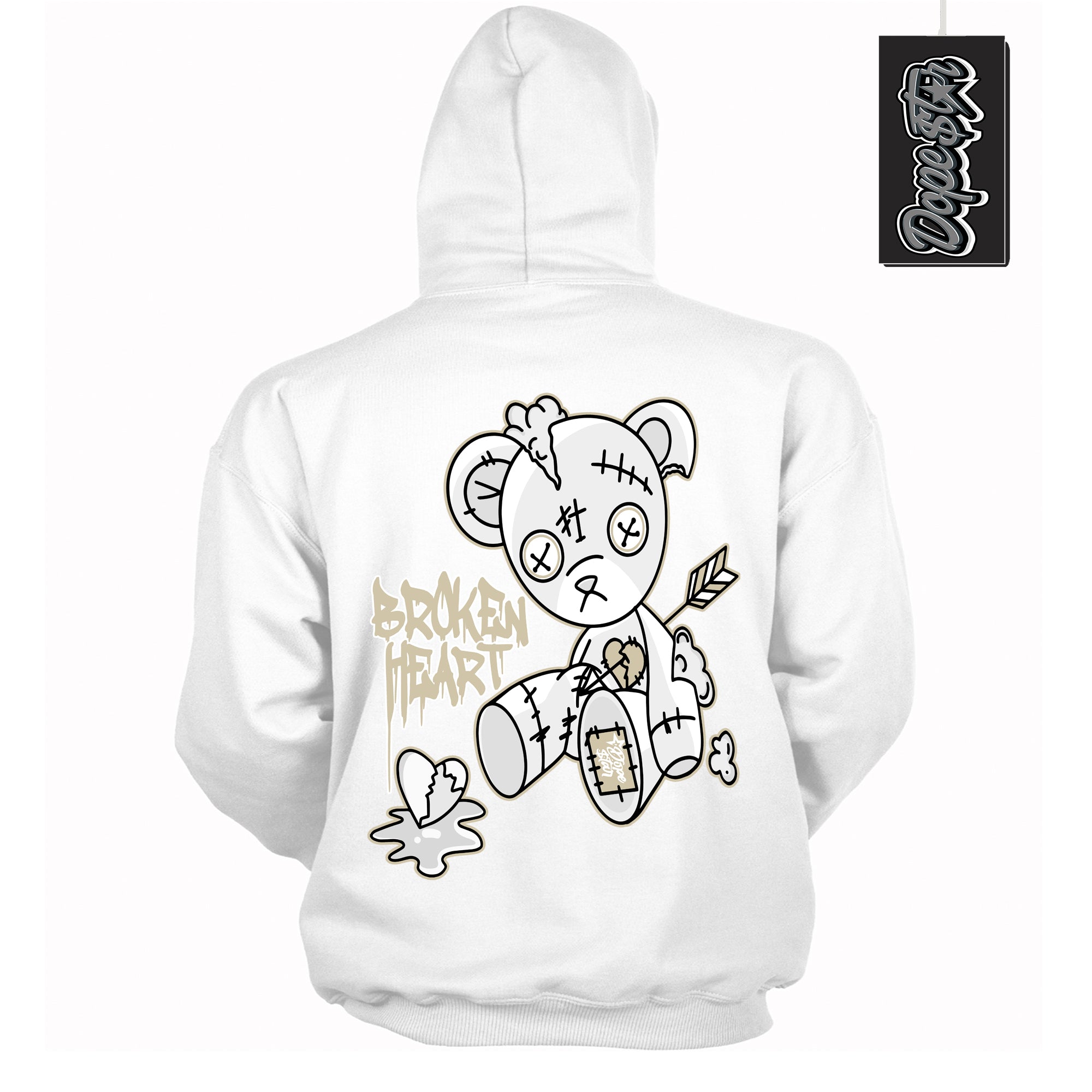 Cool White Hoodie with “ Broken Heart Bear ”  design that Perfectly Matches Gratitude 11s Sneakers.