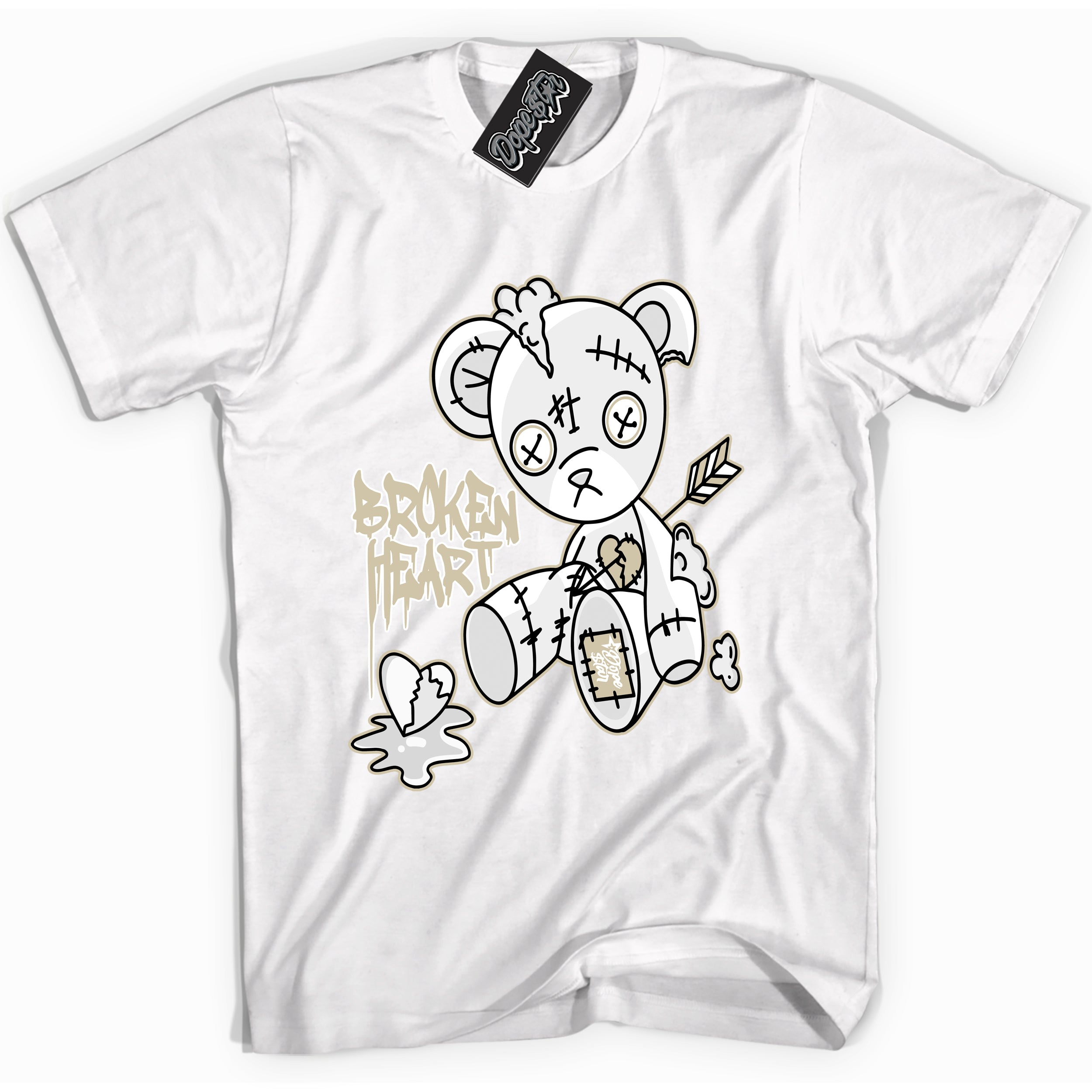 Cool White Shirt with “ Broken Heart Bear” design that perfectly matches Gratitude 11s Sneakers.