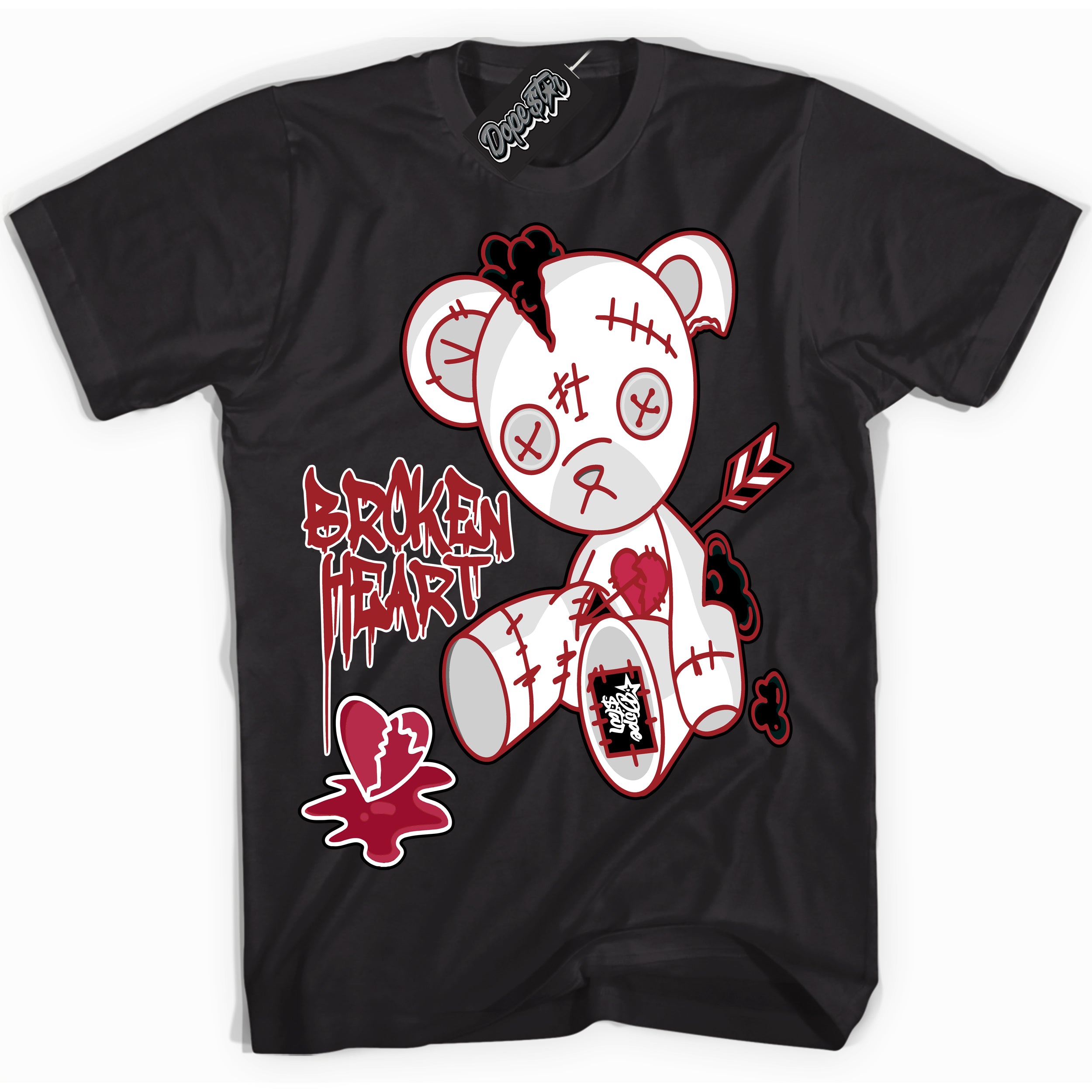 Cool Black graphic tee with “ Broken Heart Bear ” print, that perfectly matches Lost And Found 1s sneakers 