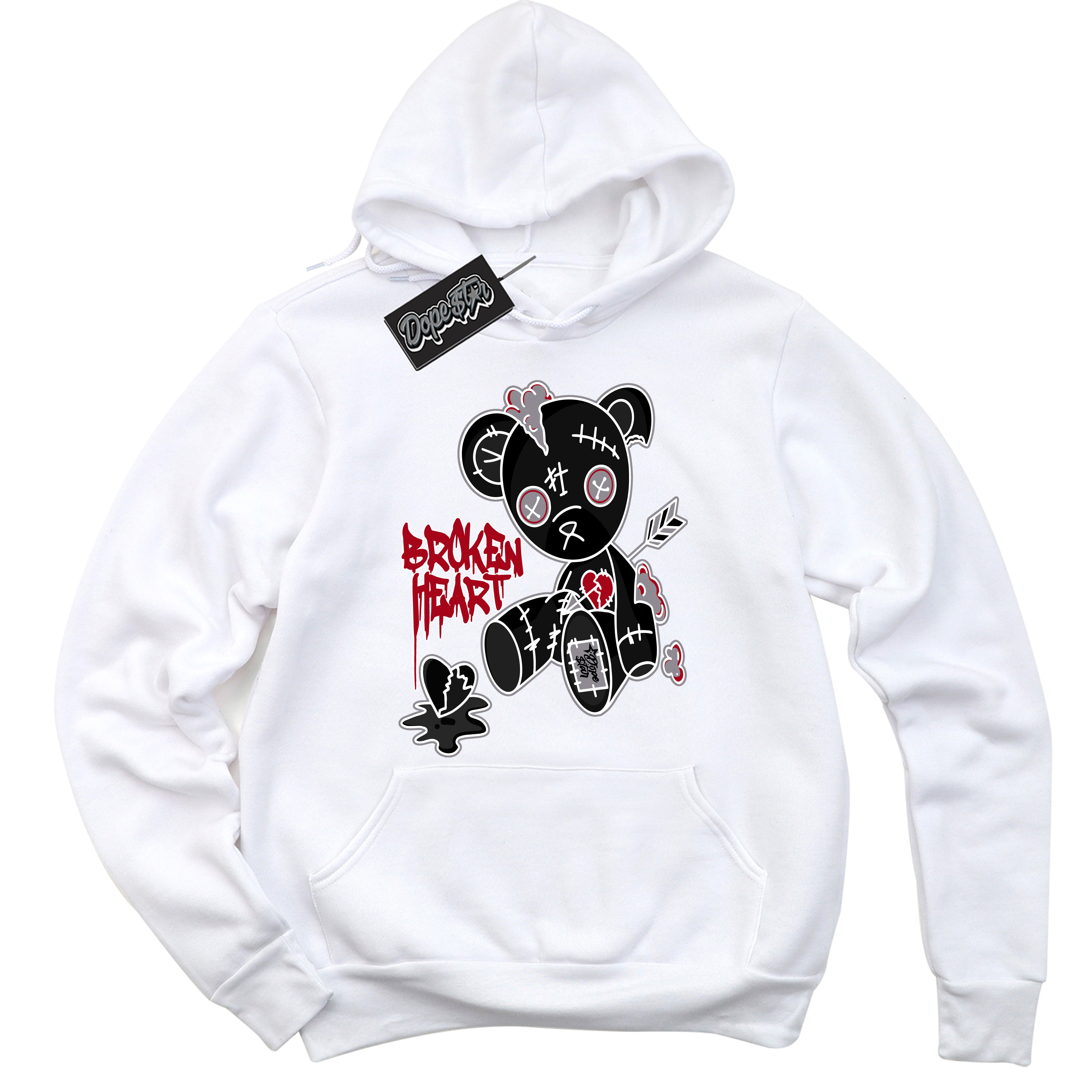 Cool White Hoodie with “ Broken Heart Bear ”  design that Perfectly Matches Bred Reimagined 4s Jordans.