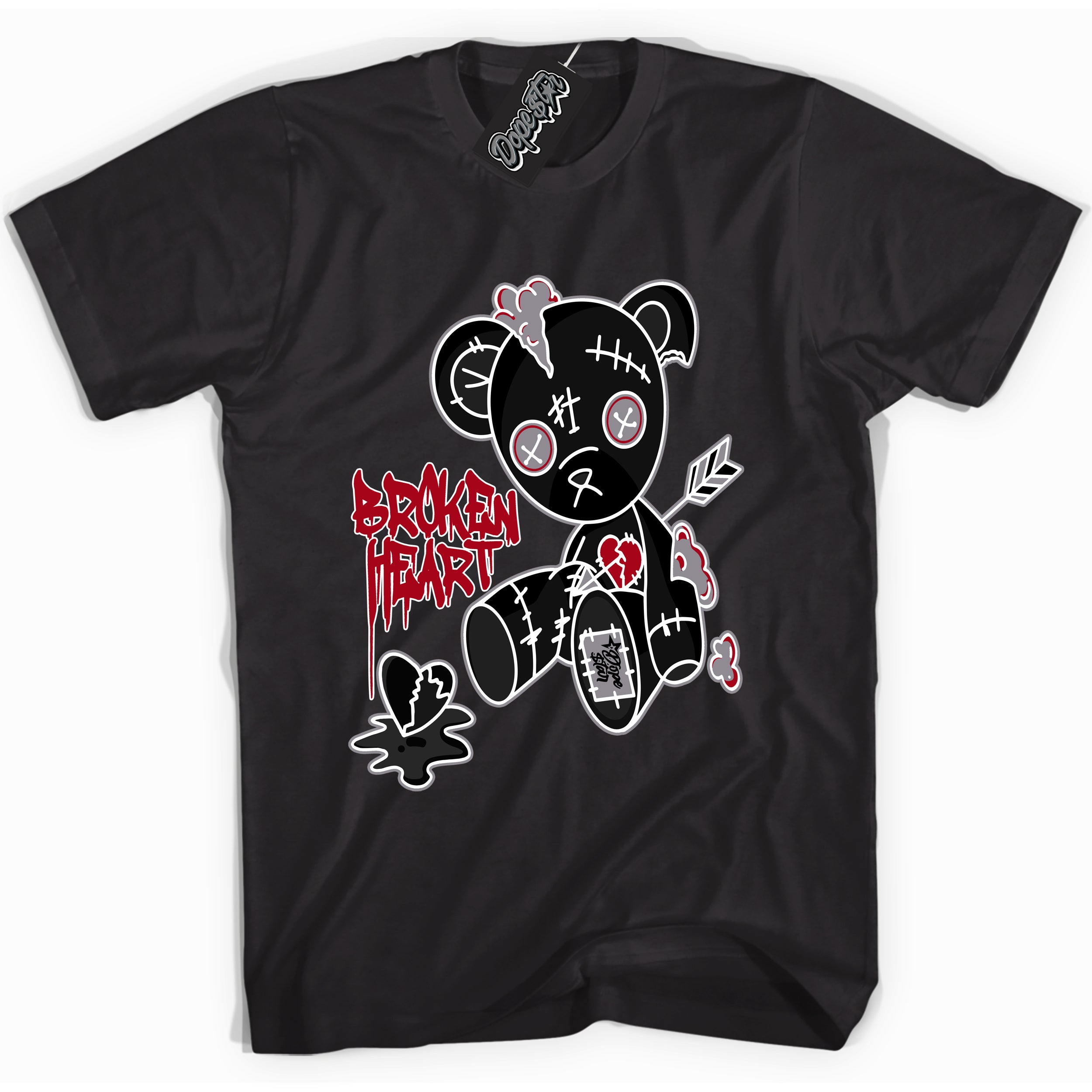 Cool Black Shirt with “ Broken Heart Bear” design that perfectly matches Bred Reimagined 4s Jordans.