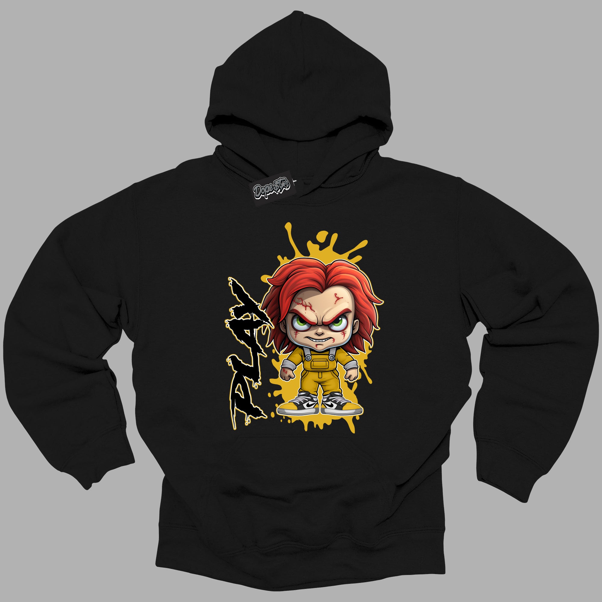 Cool Black Hoodie with “ Play ”  design that Perfectly Matches Yellow Ochre 6s Sneakers.