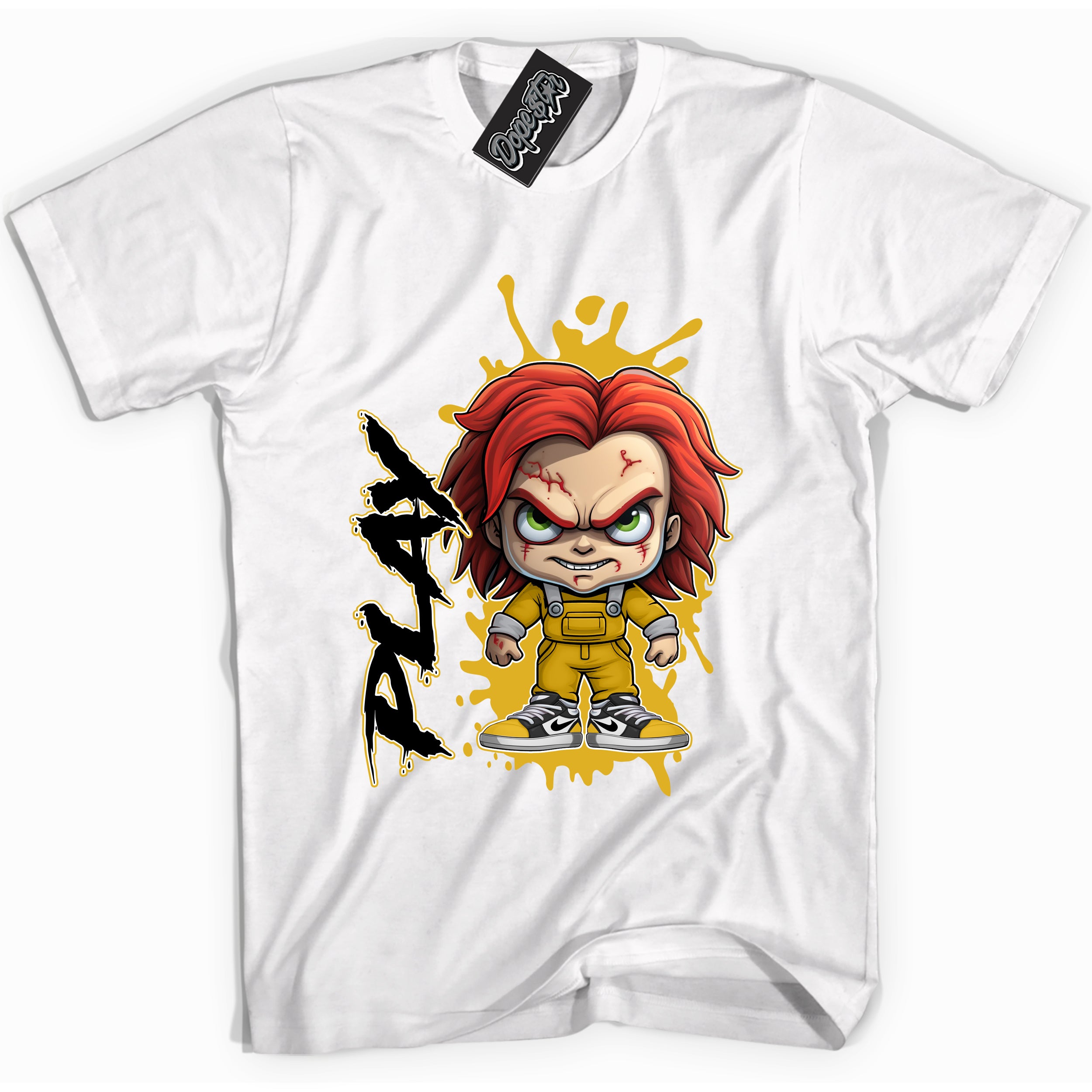 Cool White Shirt with “ Play” design that perfectly matches Yellow Ochre 6s Sneakers.