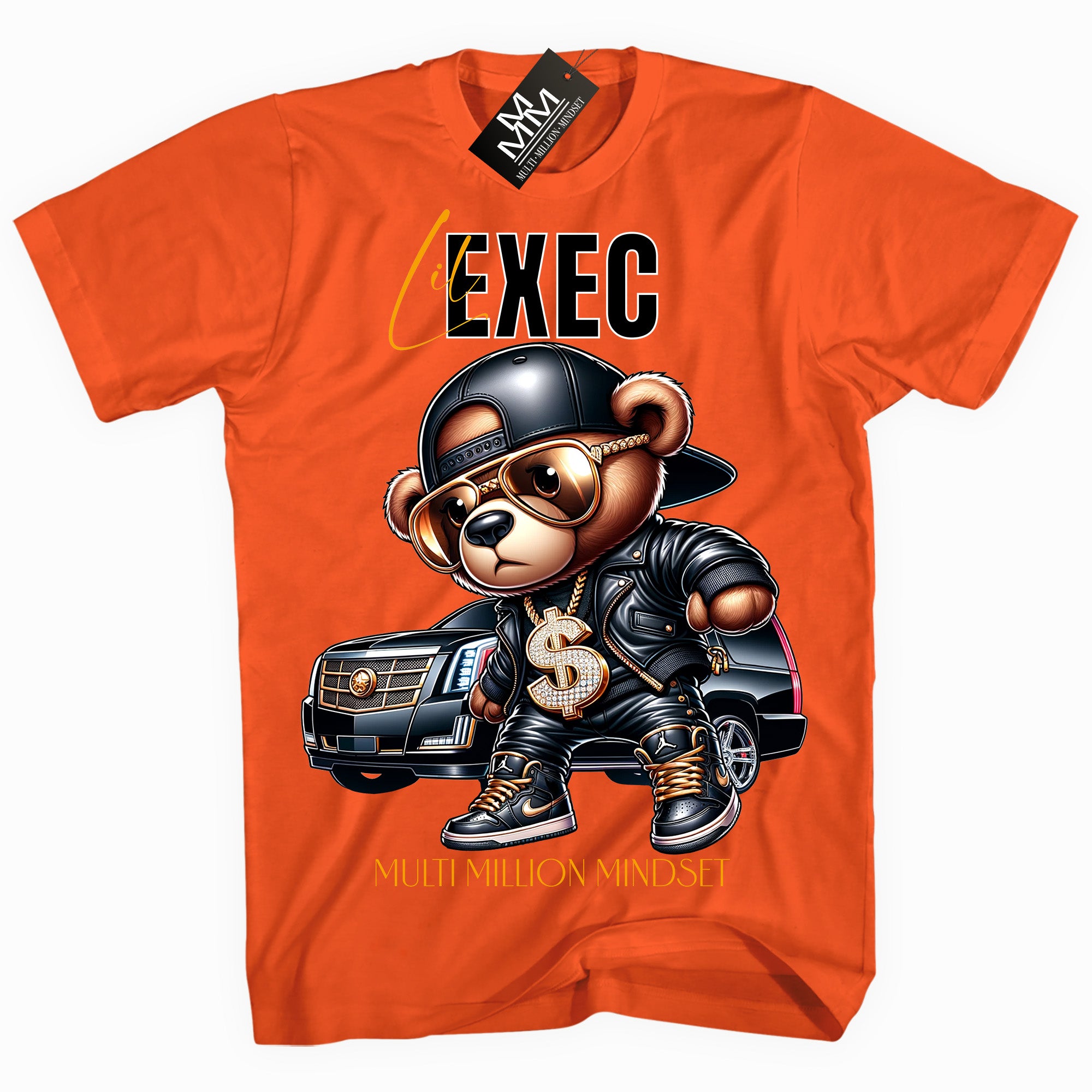 Mind Blowin lil EXEC® Caddy Bear Graphic Orange Tee By Multi Million Mindset®