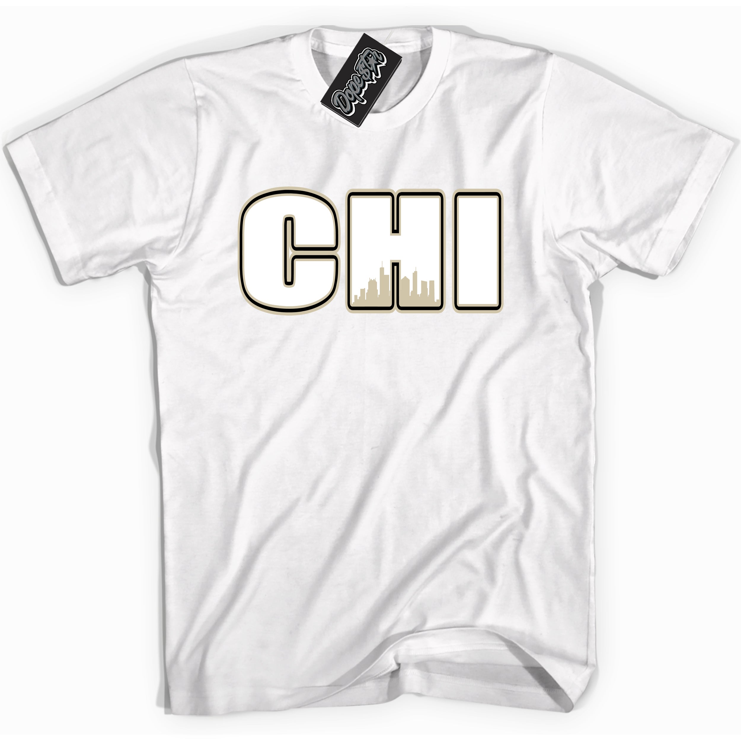 Cool White Shirt with “ Chicago” design that perfectly matches Gratitude 11s Sneakers.