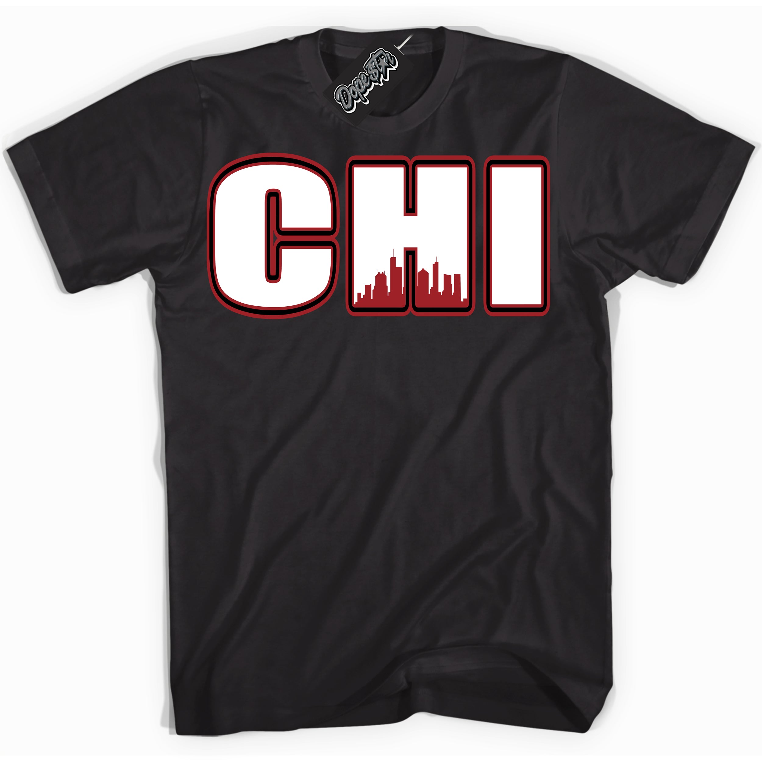 Cool Black graphic tee with “ Chicago ” print, that perfectly matches Lost And Found 1s sneakers 