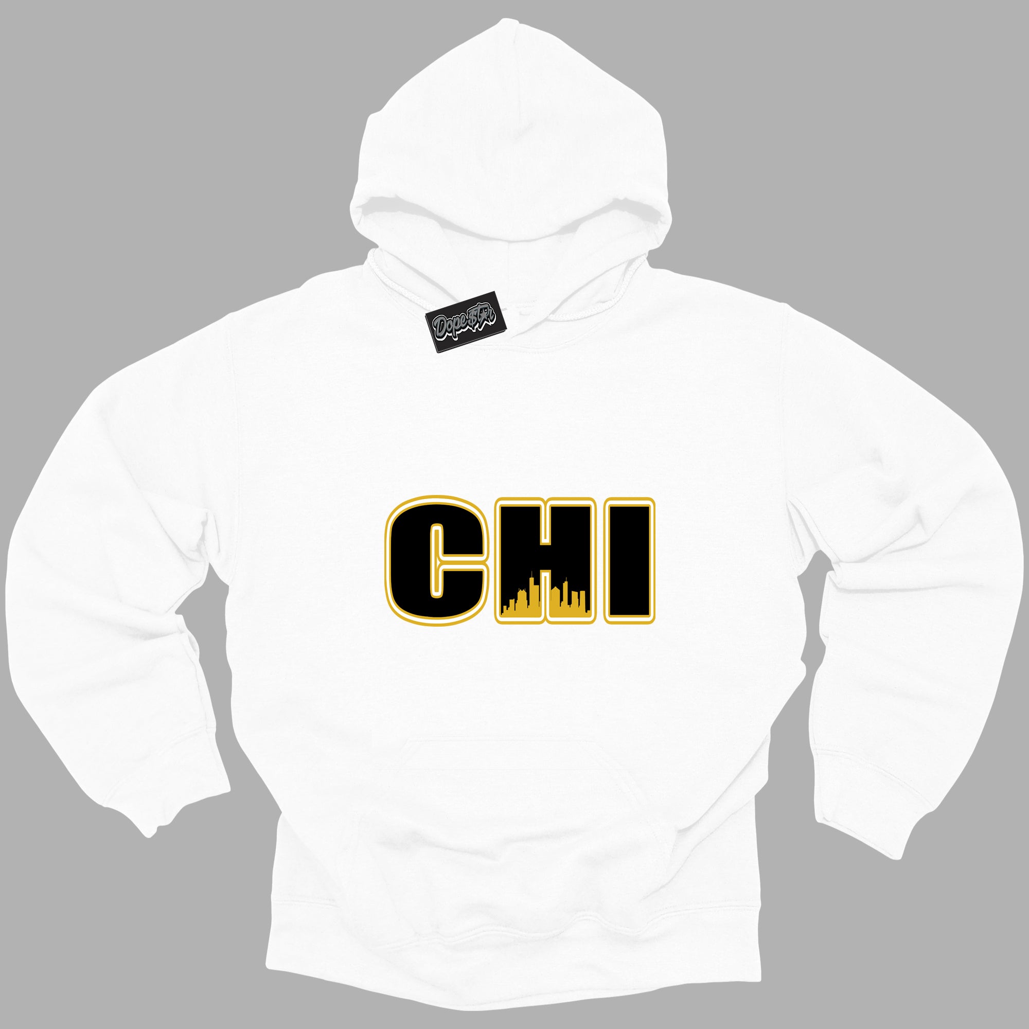 Cool White Hoodie with “ Chicago ”  design that Perfectly Matches Yellow Ochre 6s Sneakers.