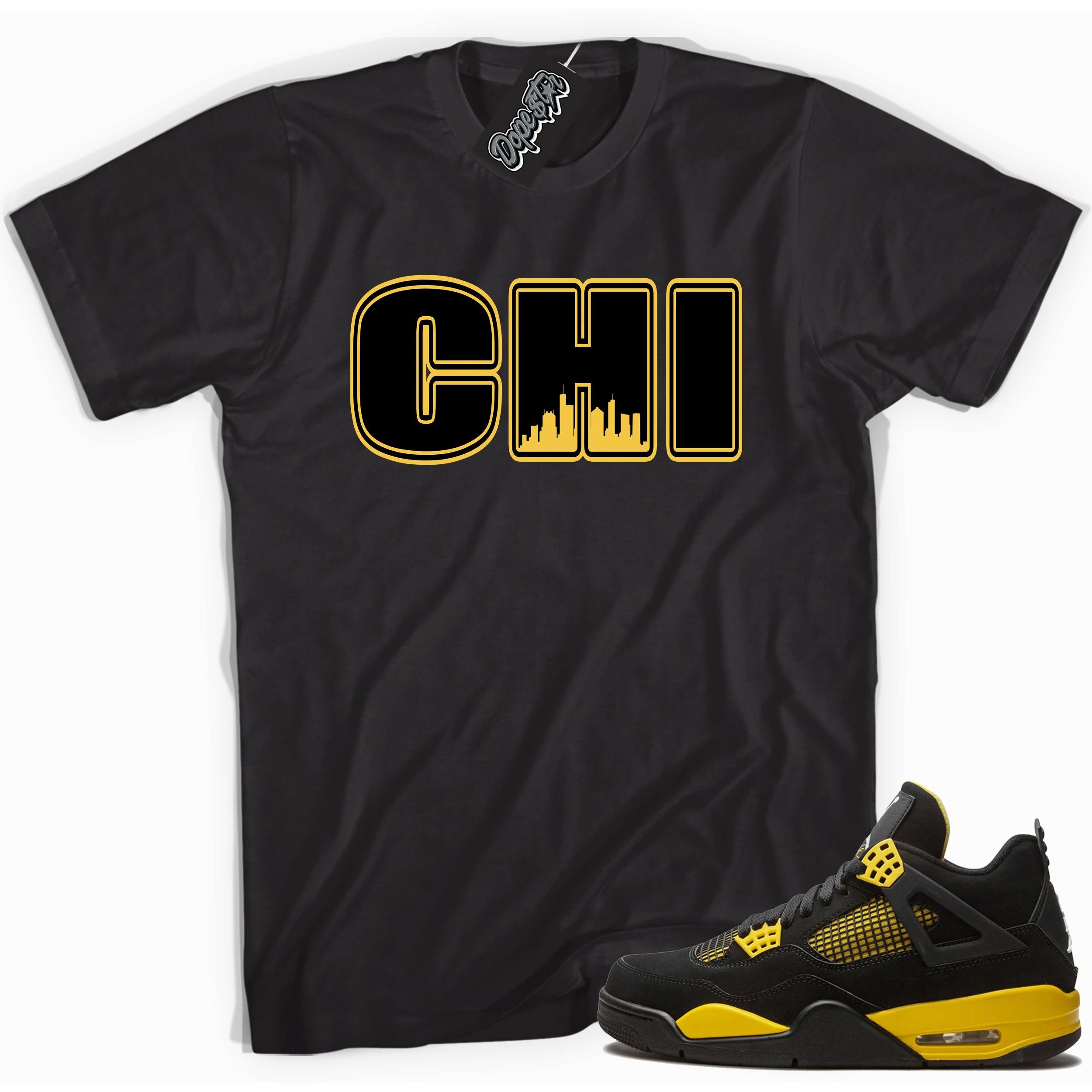 Cool black graphic tee with 'chicago' print, that perfectly matches  Air Jordan 4 Thunder sneakers