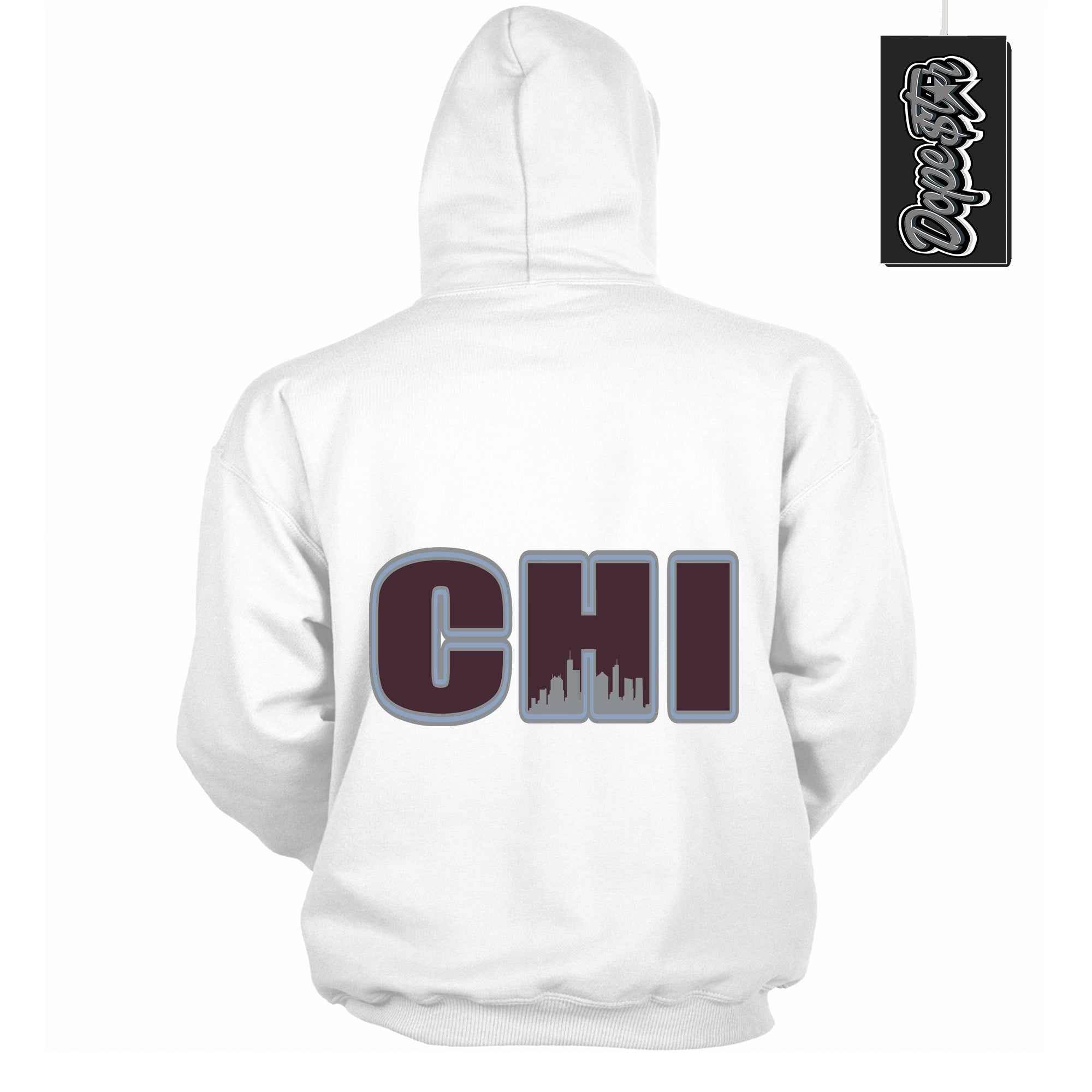 Cool White Hoodie with “ Chicago ”  design that Perfectly Matches Burgundy 5s Sneakers.