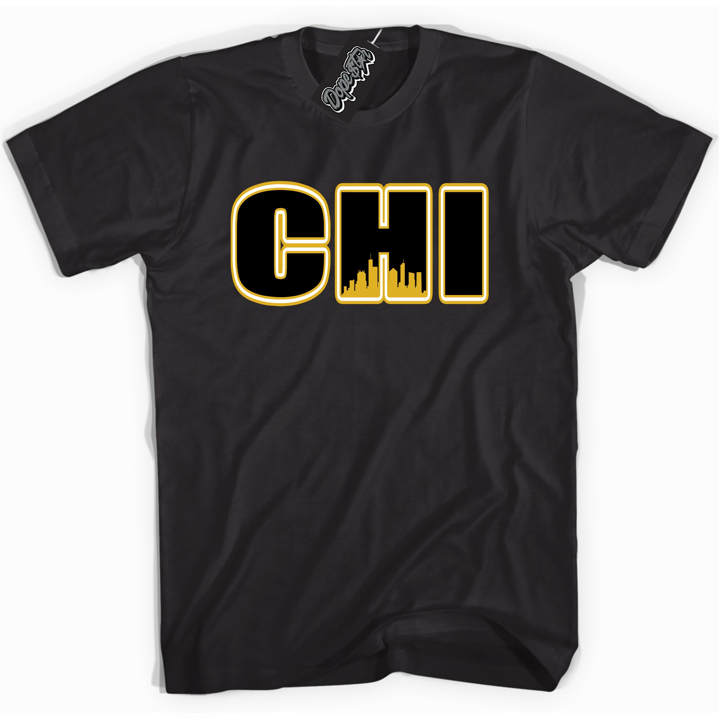 Cool Black Shirt with “ Chicago ” design that perfectly matches Yellow Ochre 6s Sneakers.