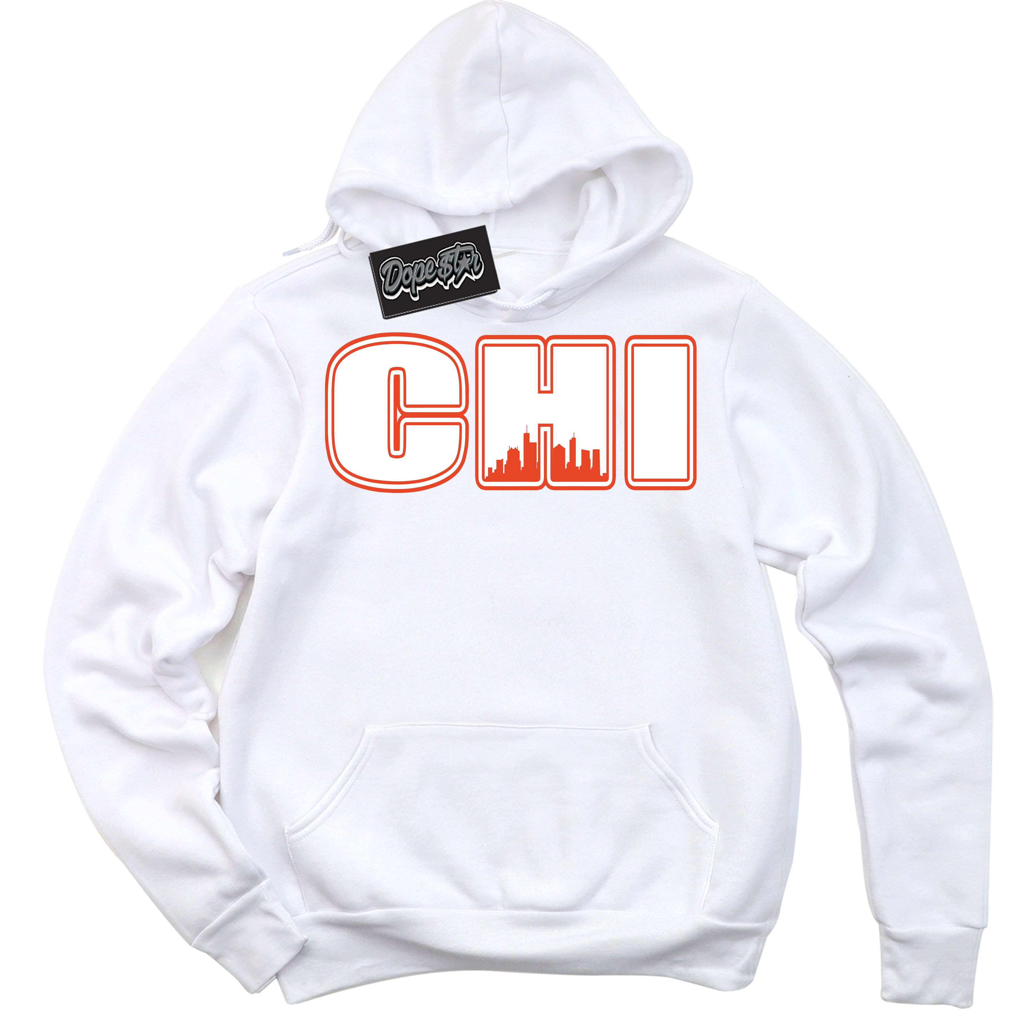 Nike Dunk Low Retro Cosmic Clay 'Chicago' Hoodie - White Streetwear Mockup | Sneakerhead Sweatshirt Matching Nike Dunk Low Retro Cosmic Clay | Limited Edition Urban Streetwear for Sneaker Matching OOTD | Outfits that pair perfectly with your ND Low Retro Cosmic Clay | Sneakerhead Fashion Must-Have Apparel for Men and Women.