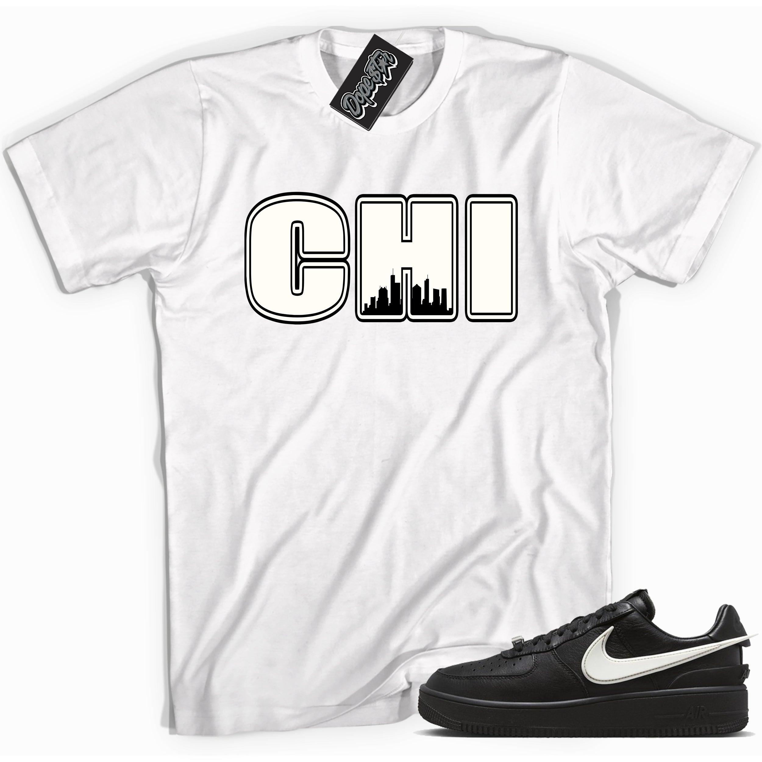 Cool white graphic tee with 'Chicago CHI TOWN' print, that perfectly matches Nike Air Force 1 Low SP Ambush Phantom sneakers.