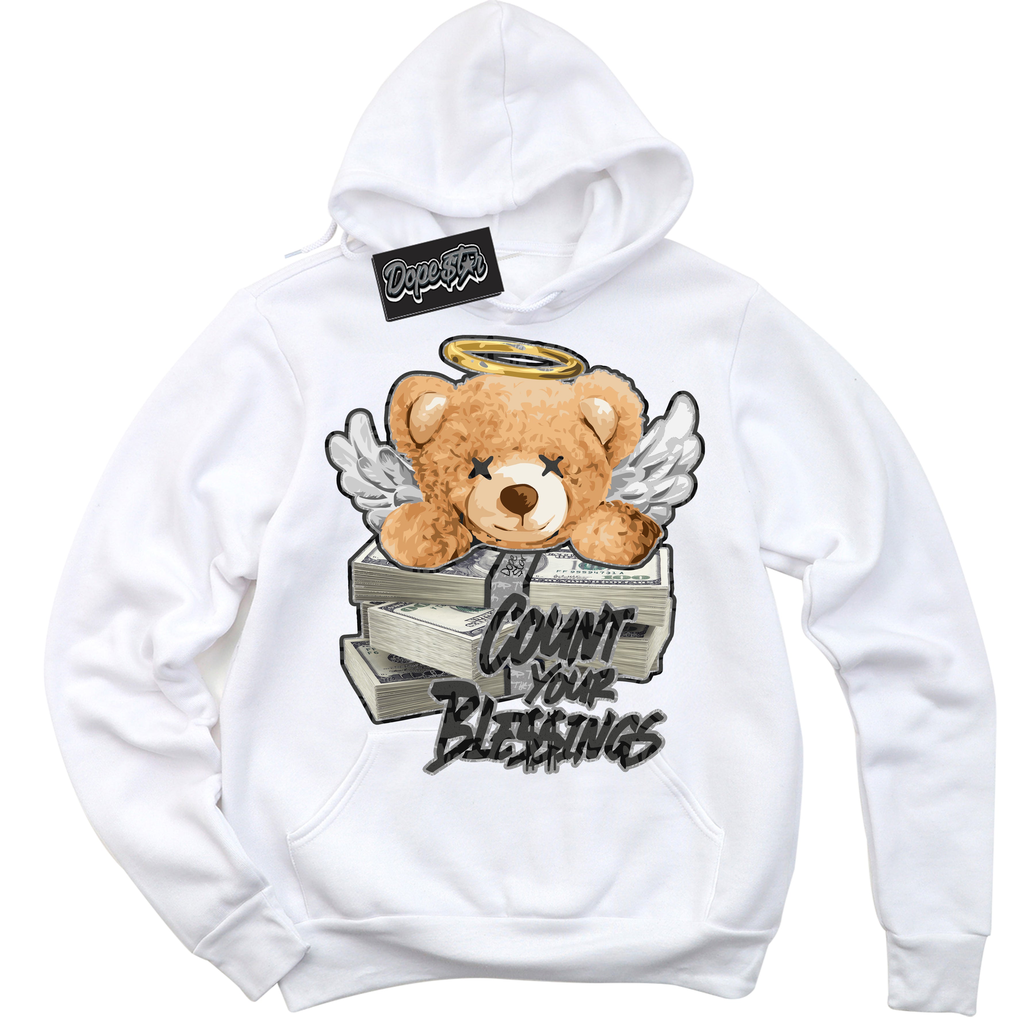 Cool White Hoodie with “ Count Your Blessings ”  design that Perfectly Matches Rebellionaire 1s Sneakers.