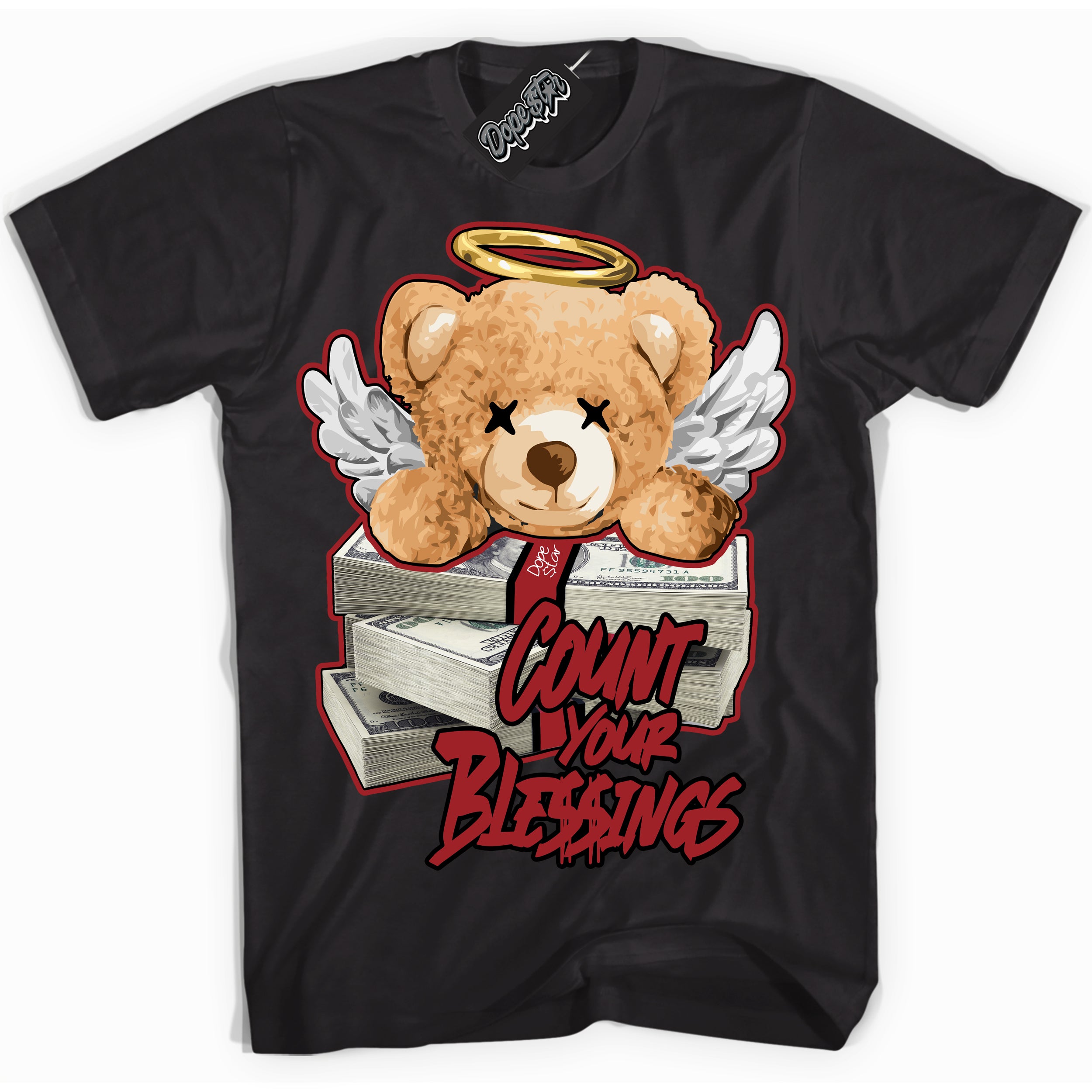 Cool Black graphic tee with “ Count Your Blessings ” print, that perfectly matches Lost And Found 1s sneakers 