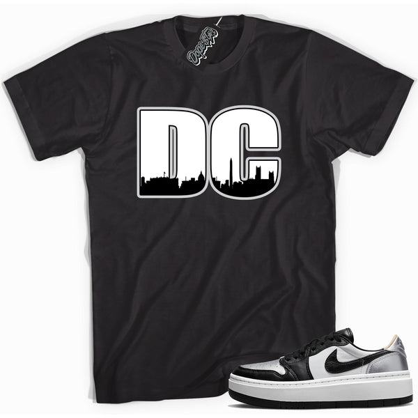 Cool black graphic tee with 'DC' print, that perfectly matches Air Jordan 1 Elevate Low SE Silver Toe sneakers.