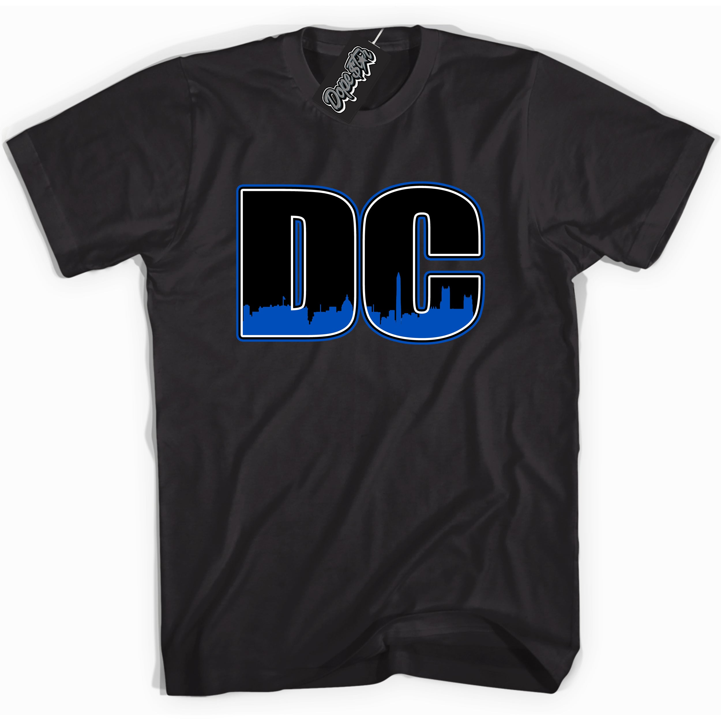 Cool Black graphic tee with DC print, that perfectly matches OG Royal Reimagined 1s sneakers 