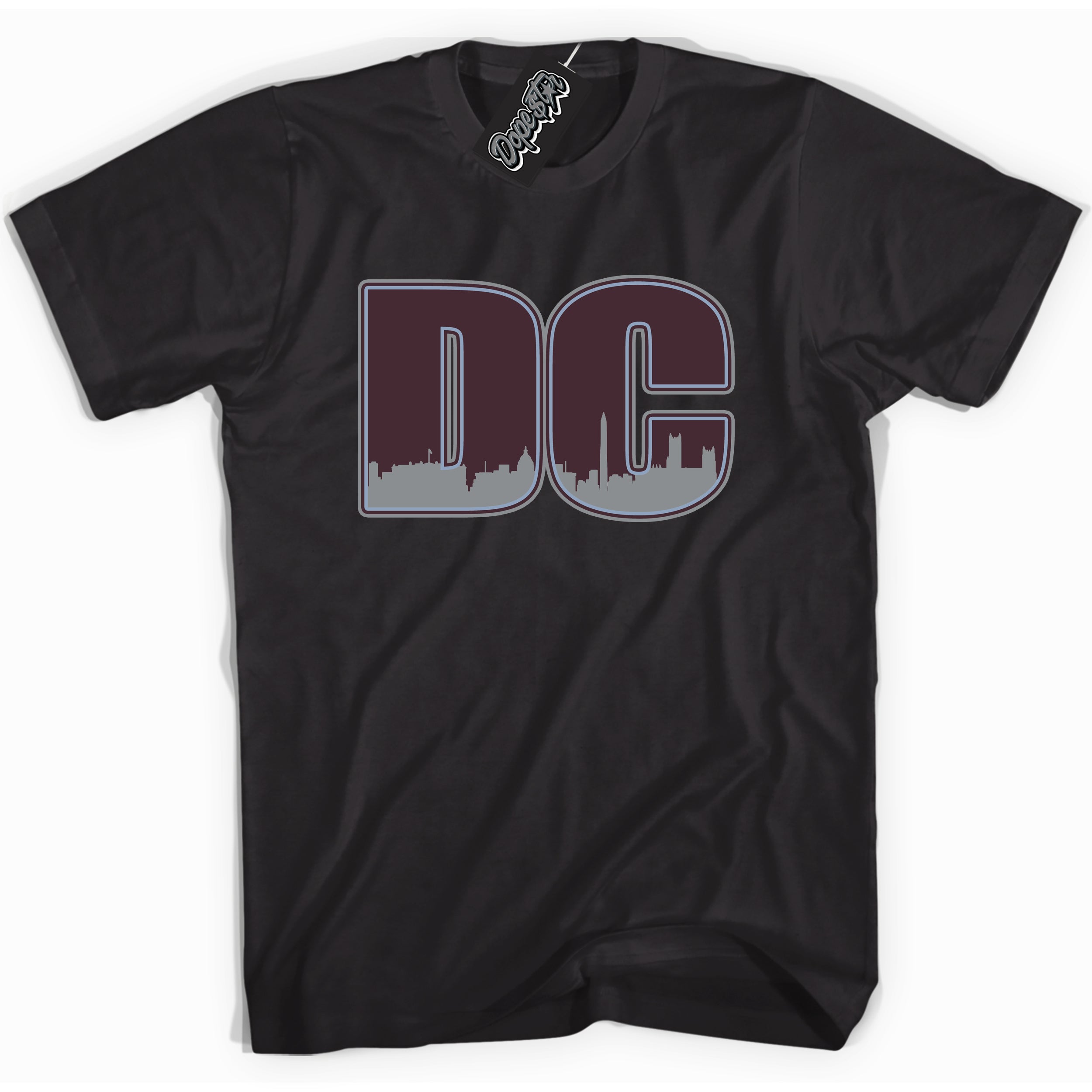 Cool Black Shirt with “ DC” design that perfectly matches Burgundy 5s Sneakers.