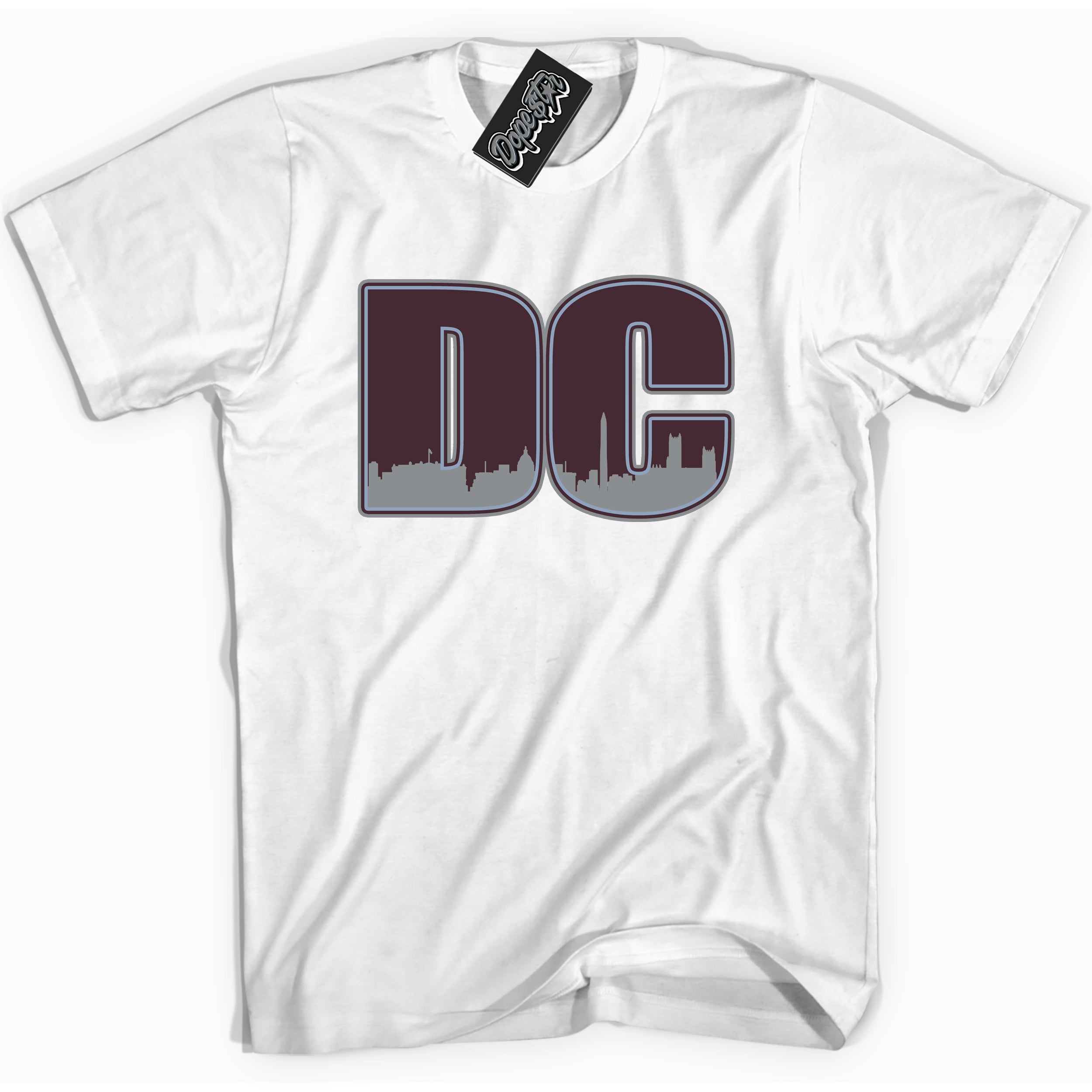 Cool White Shirt with “ DC” design that perfectly matches Burgundy 5s Sneakers.