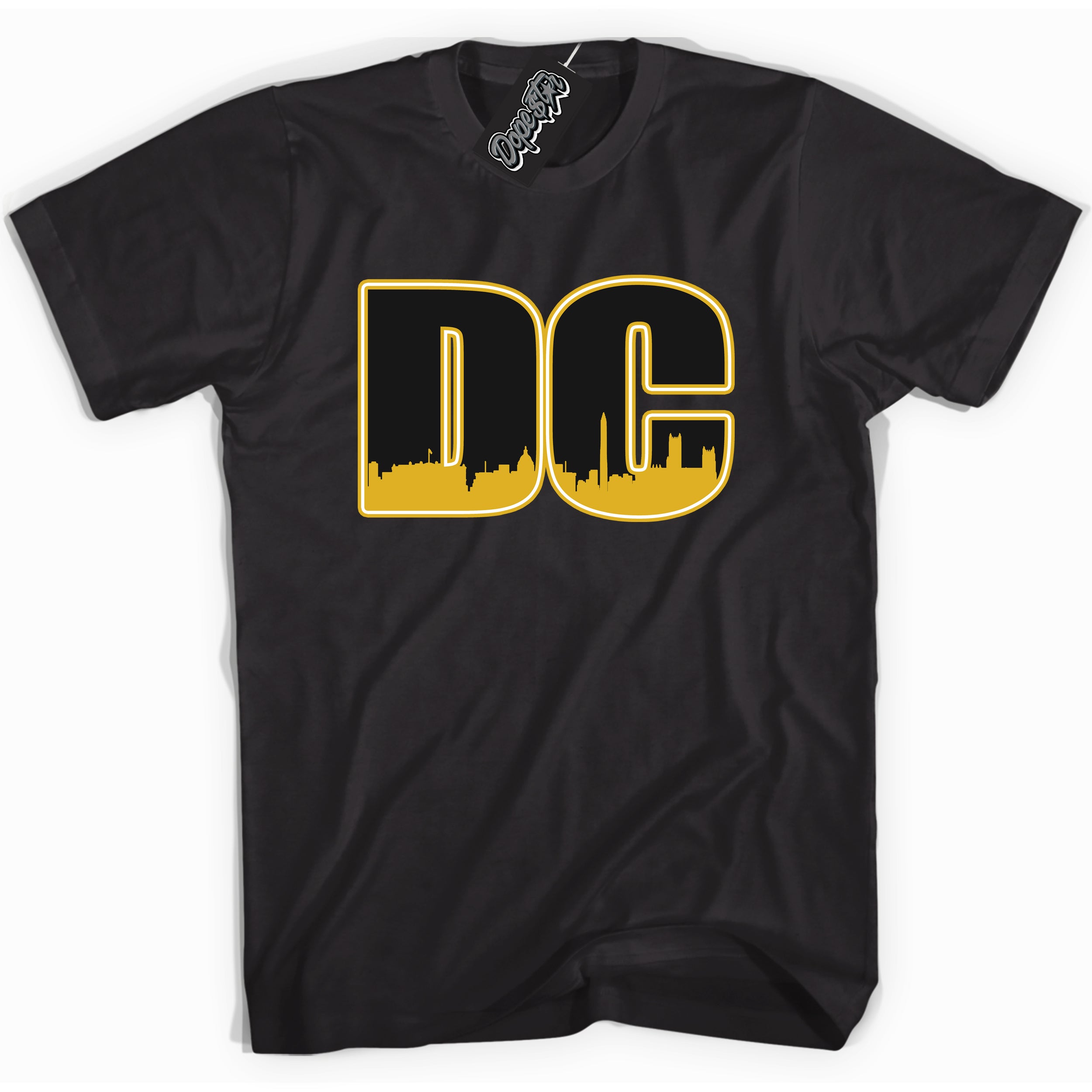 Cool Black Shirt with “ DC” design that perfectly matches Yellow Ochre 6s Sneakers.