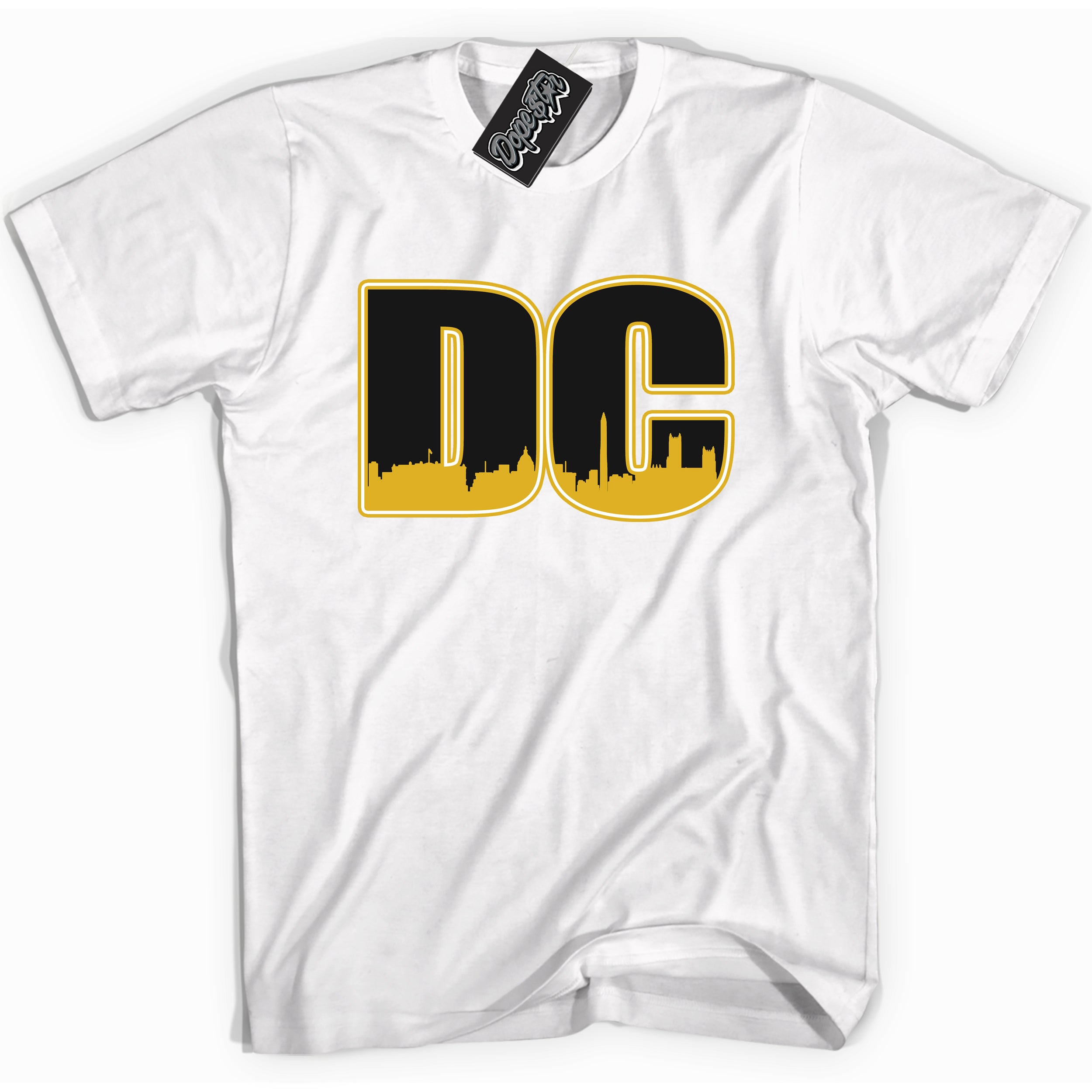 Cool White Shirt with “ DC” design that perfectly matches Yellow Ochre 6s Sneakers.