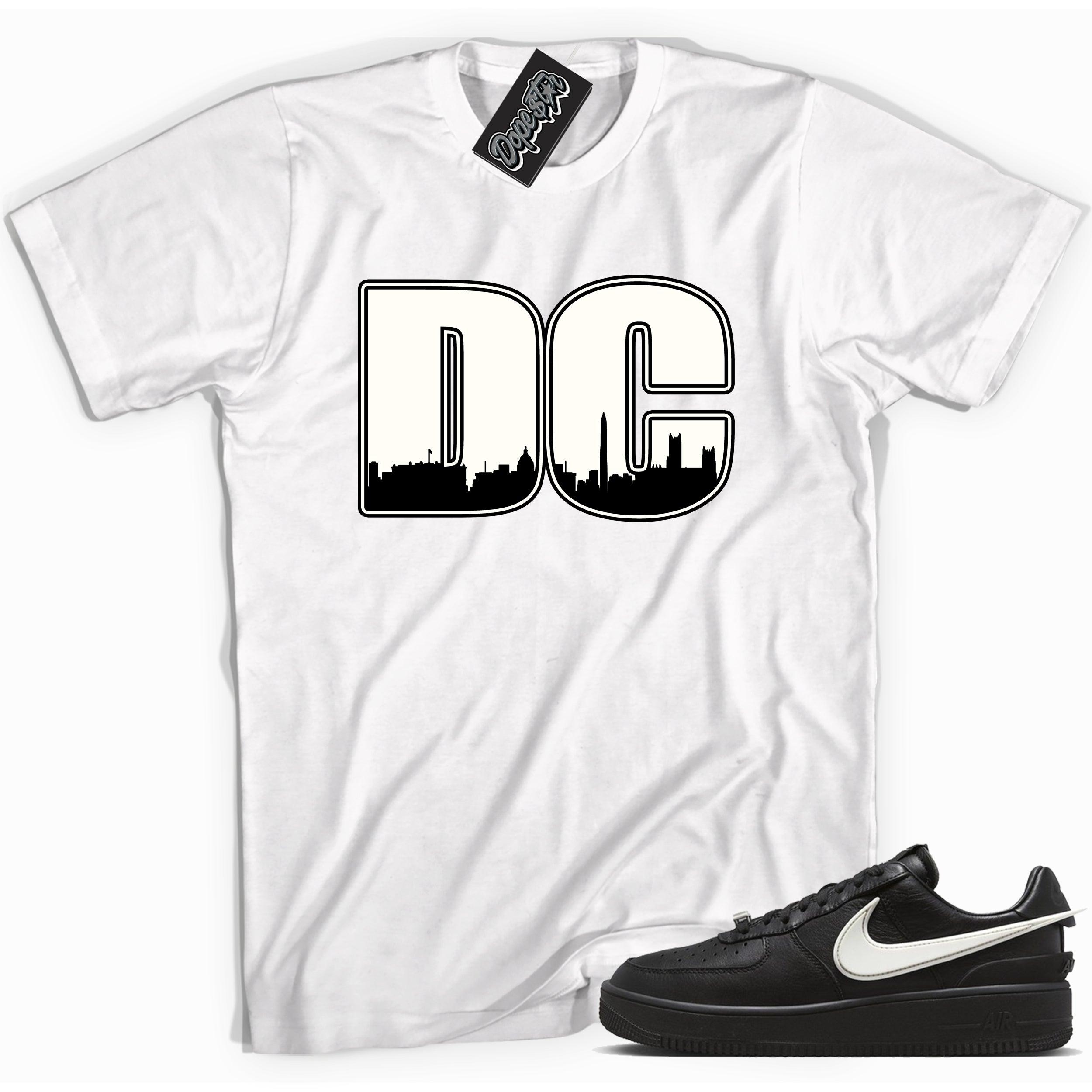 Cool white graphic tee with 'DC' print, that perfectly matches Nike Air Force 1 Low SP Ambush Phantom sneakers.
