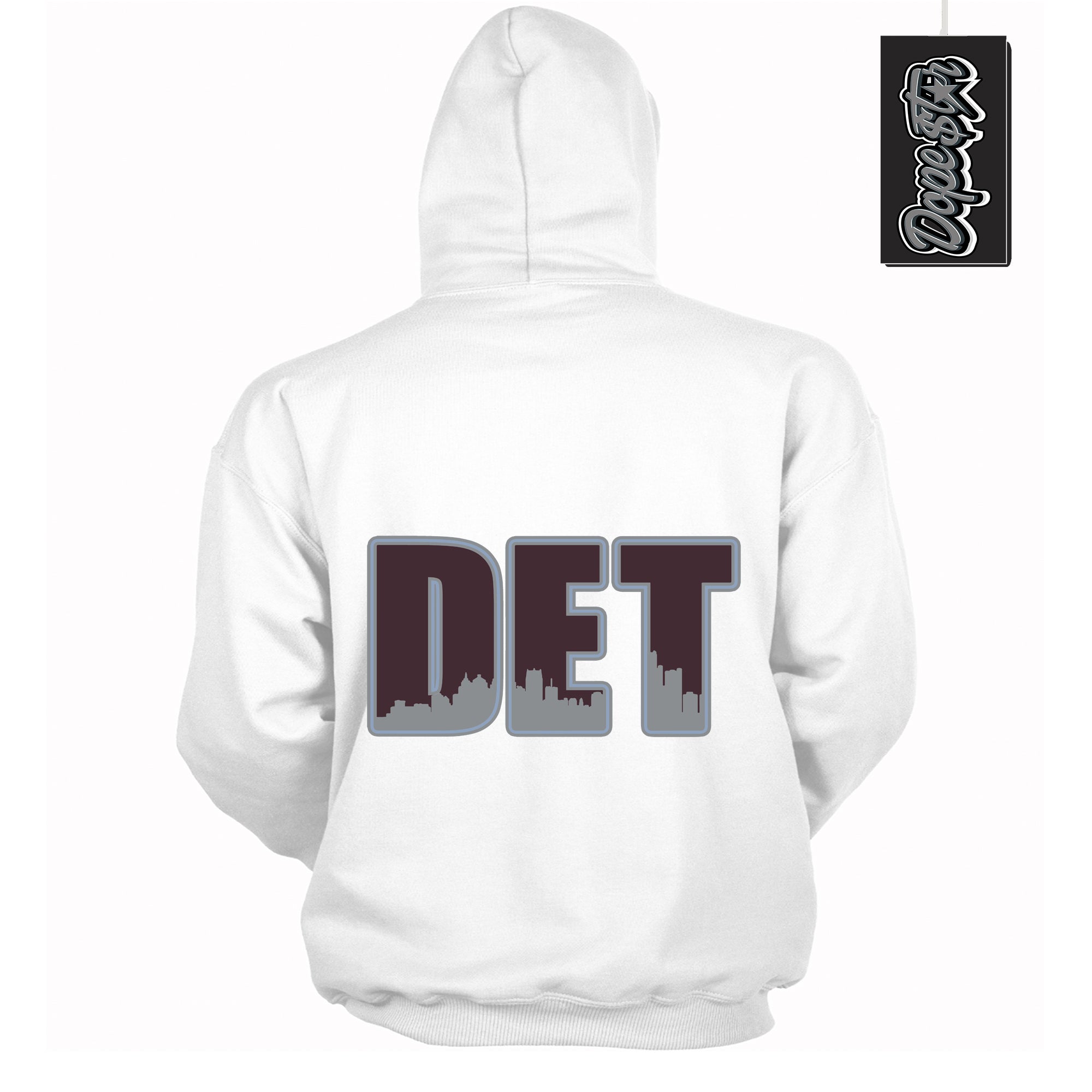 Cool White Hoodie with “ Detroit ”  design that Perfectly Matches Burgundy 5s Sneakers.