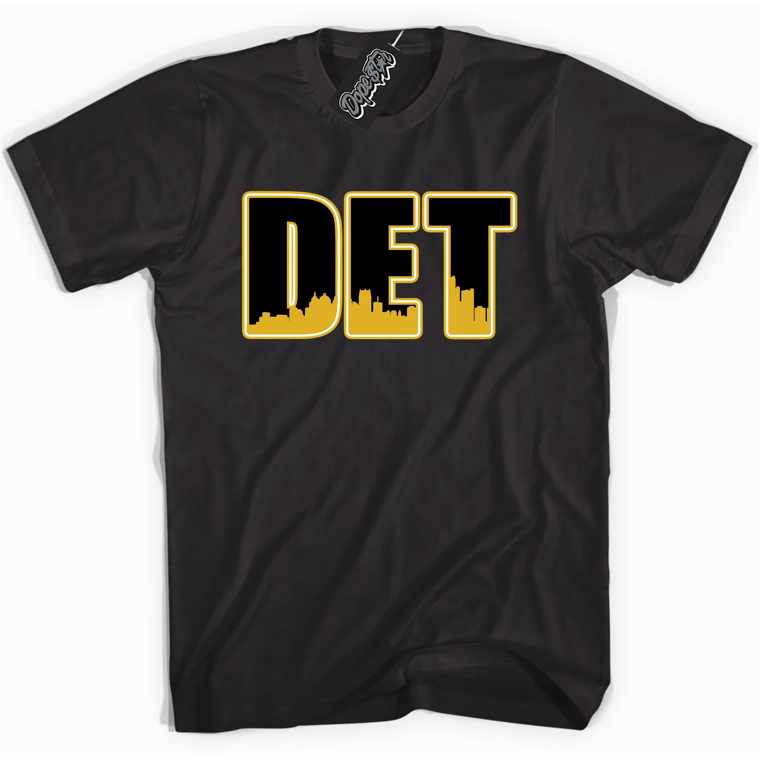 Cool Black Shirt with “ Detroit ” design that perfectly matches Yellow Ochre 6s Sneakers.