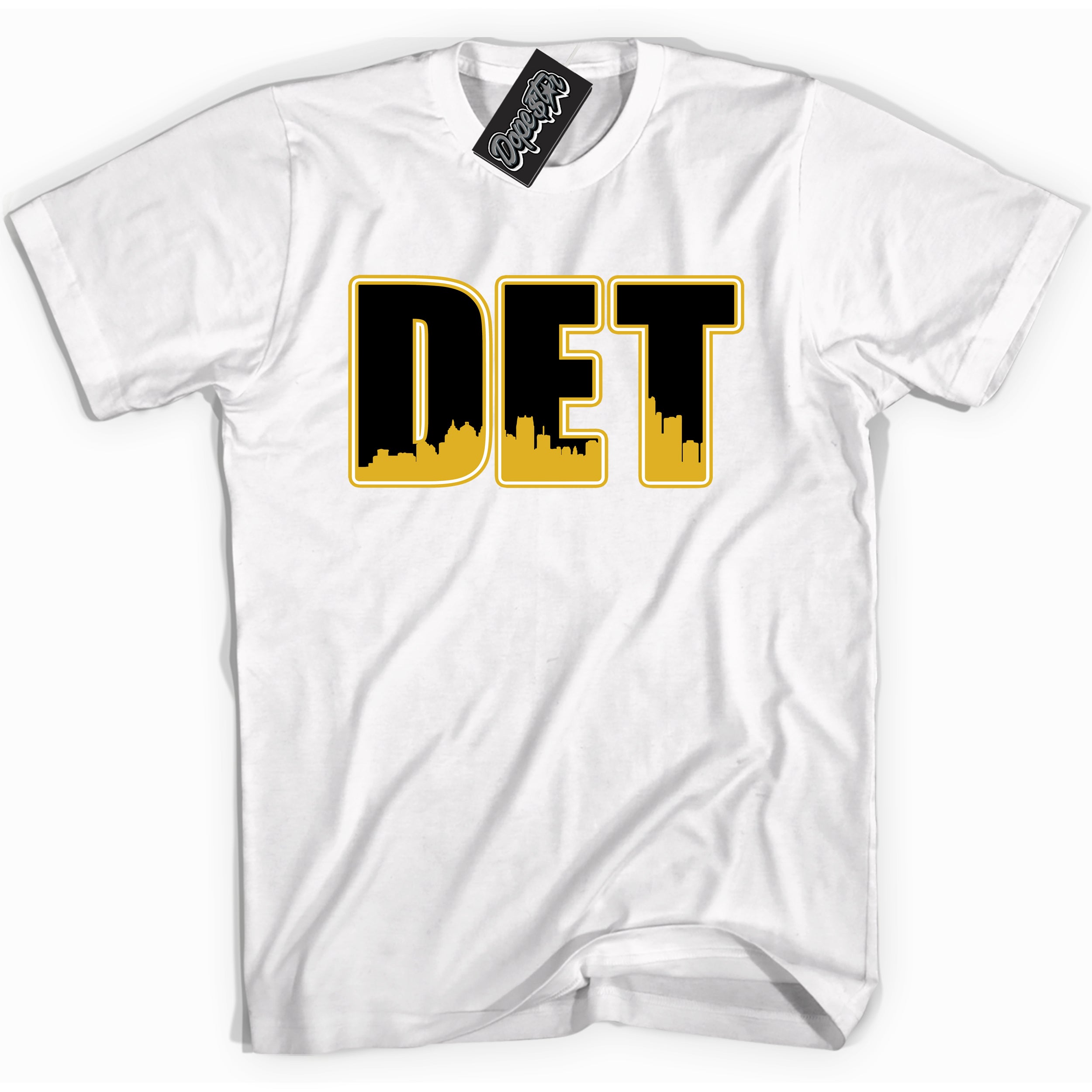Cool White Shirt with “ Detroit” design that perfectly matches Yellow Ochre 6s Sneakers.
