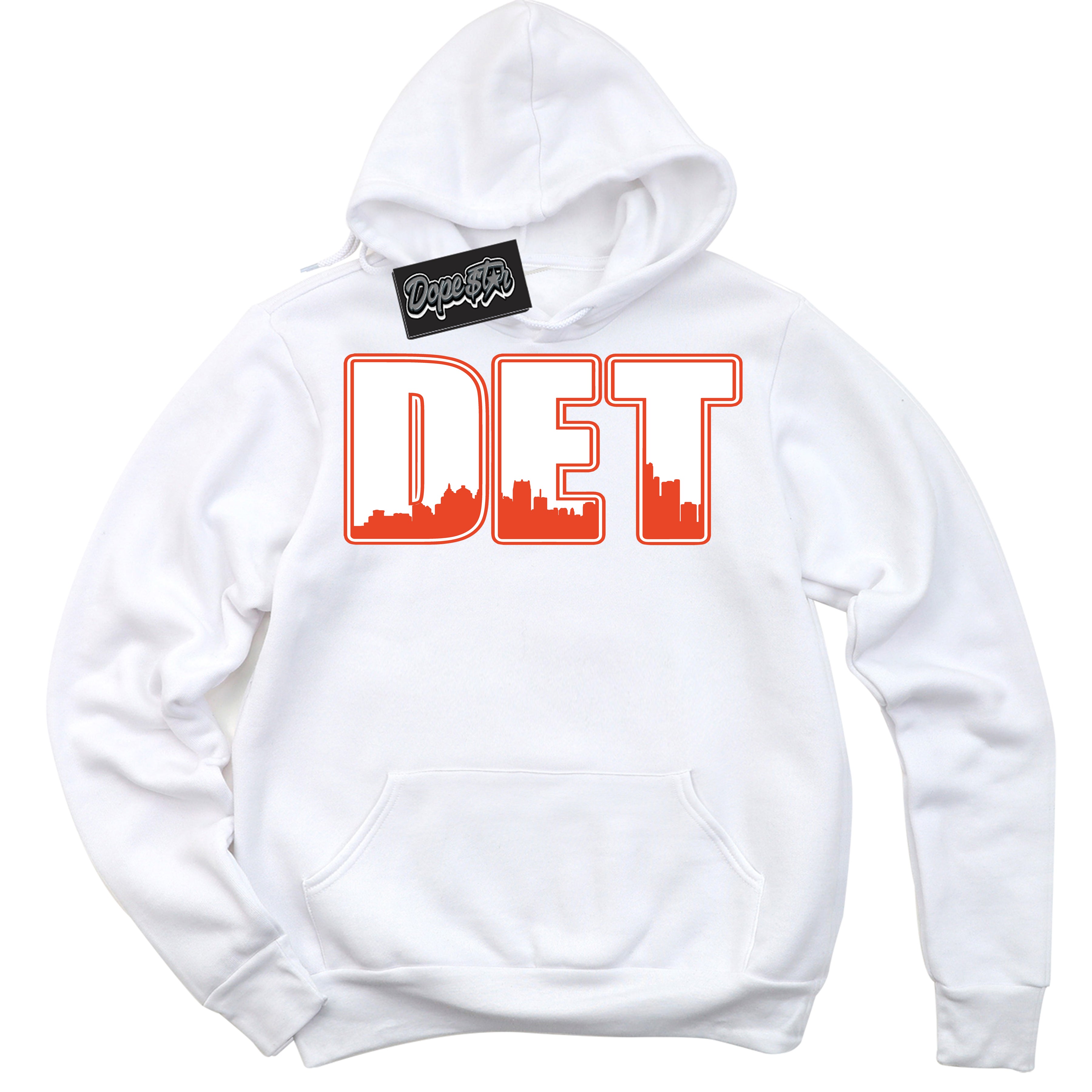 Nike Dunk Low Retro Cosmic Clay 'Detroit' Hoodie - White Streetwear Mockup | Sneakerhead Sweatshirt Matching Nike Dunk Low Retro Cosmic Clay | Limited Edition Urban Streetwear for Sneaker Matching OOTD | Outfits that pair perfectly with your ND Low Retro Cosmic Clay | Sneakerhead Fashion Must-Have Apparel for Men and Women.