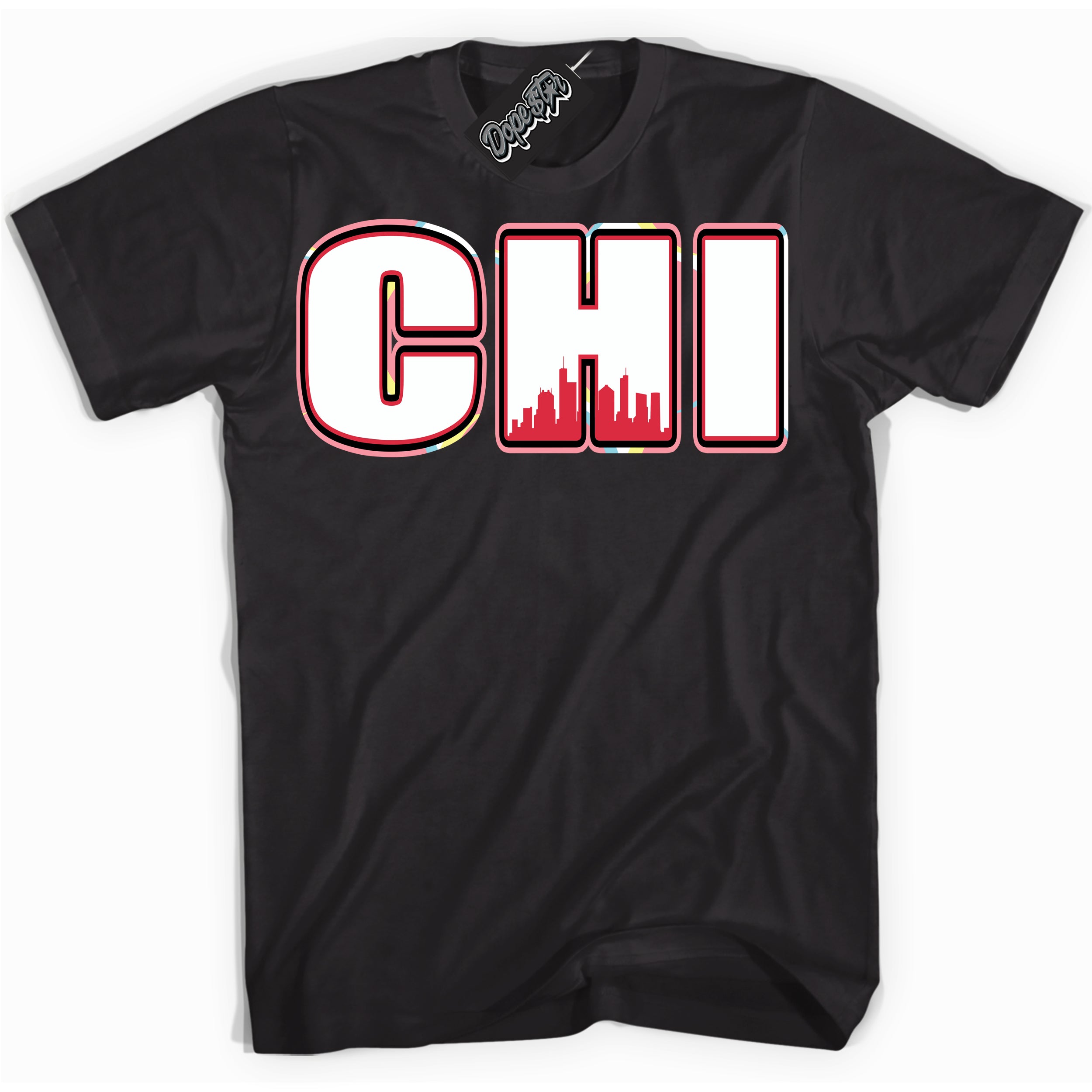 Cool Black graphic tee with “ Chicago ” design, that perfectly matches Spider-Verse 1s sneakers 