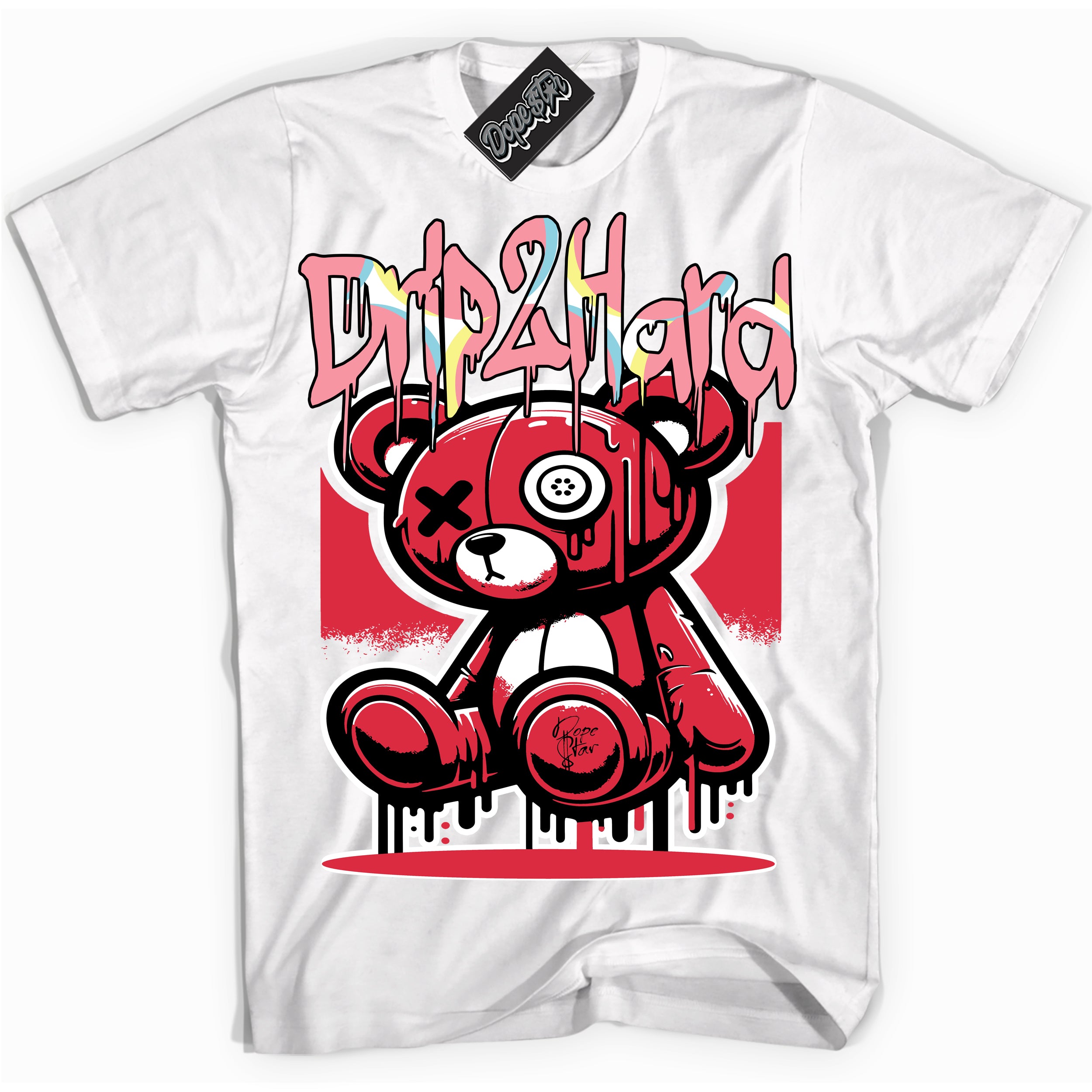 Cool White graphic tee with “ Drip 2 Hard ” design, that perfectly matches Spider-Verse 1s sneakers 