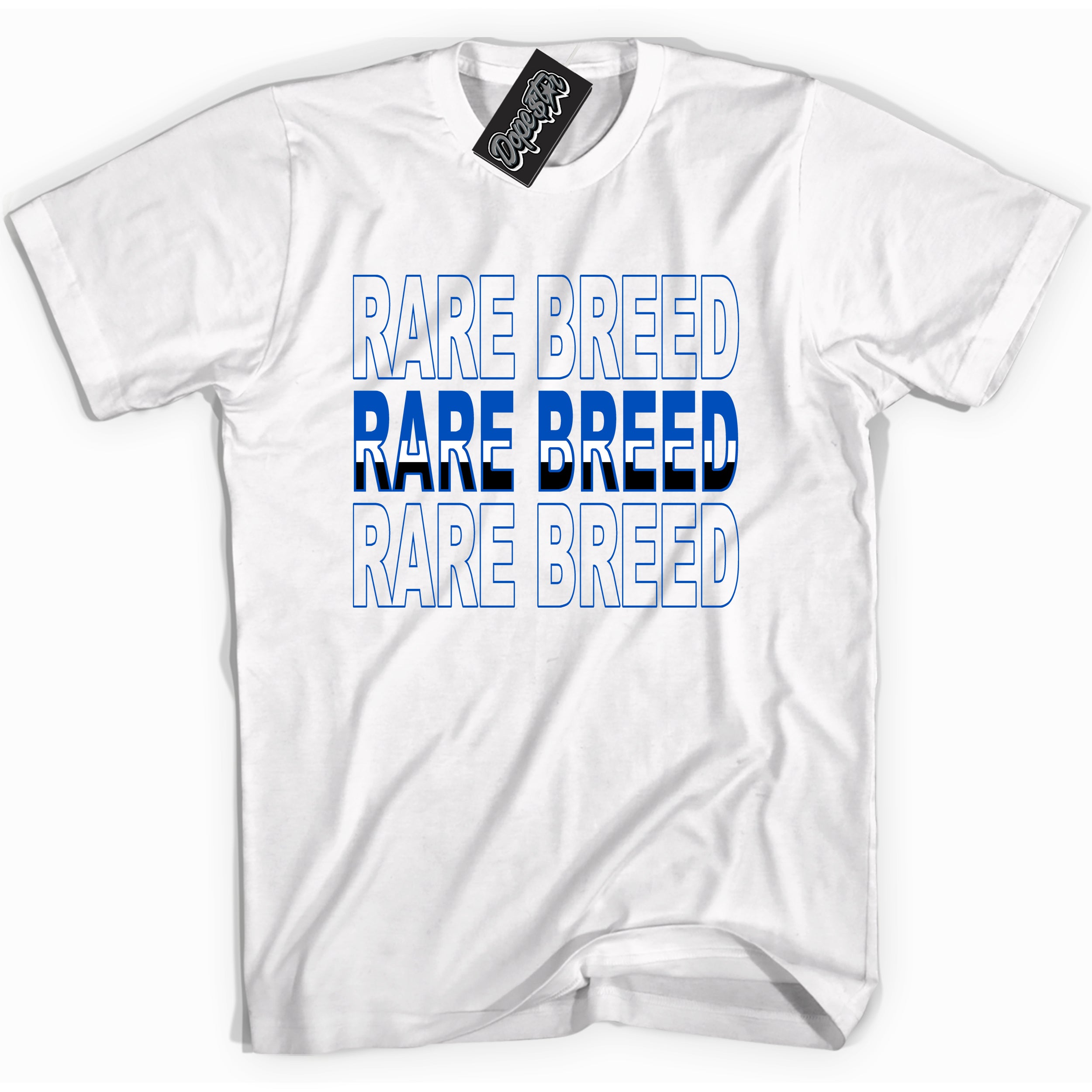 Cool White graphic tee with Rare Breed print, that perfectly matches OG Royal Reimagined 1s sneakers 