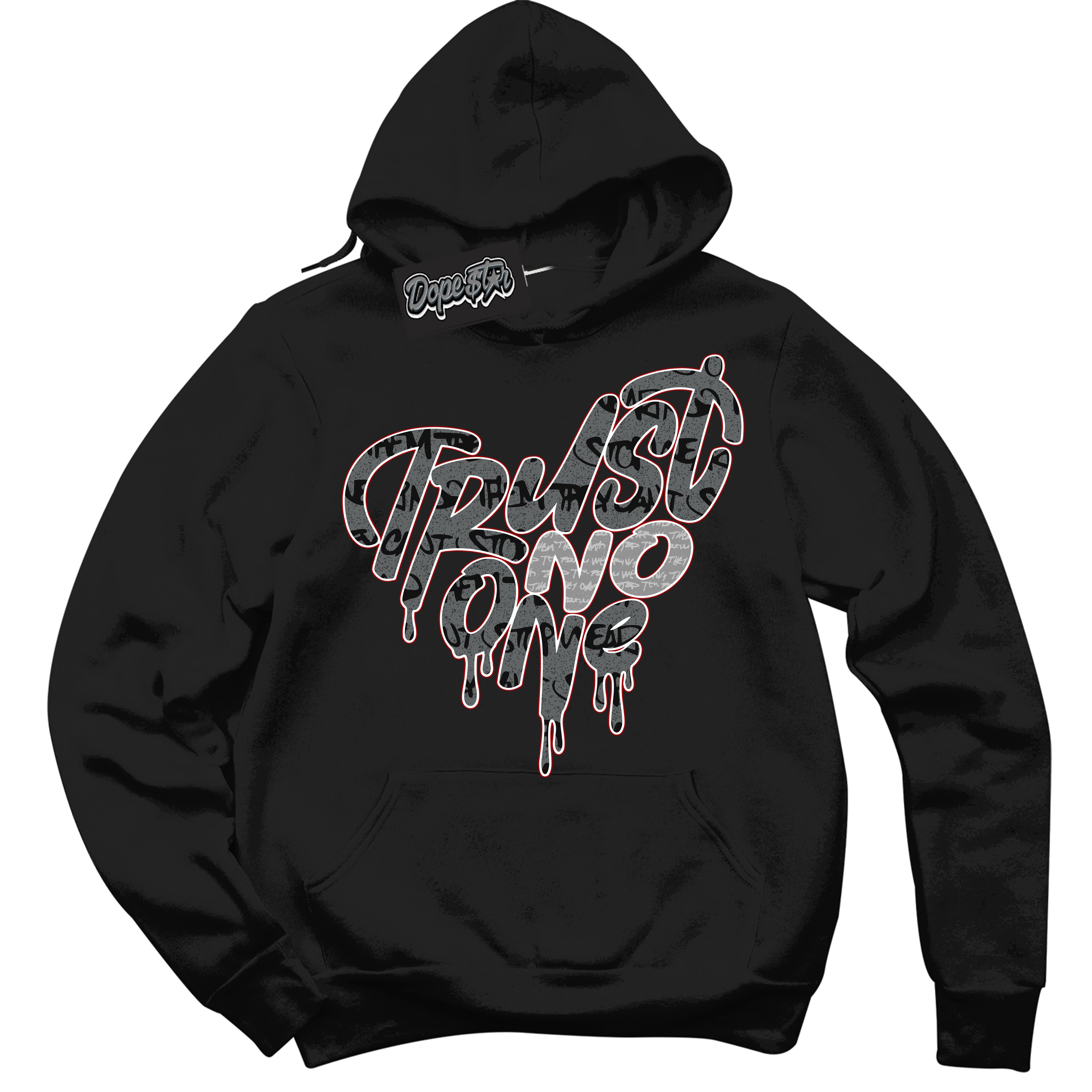 Cool Black Hoodie with “ Trust No One Heart ”  design that Perfectly Matches Rebellionaire 1s Sneakers.