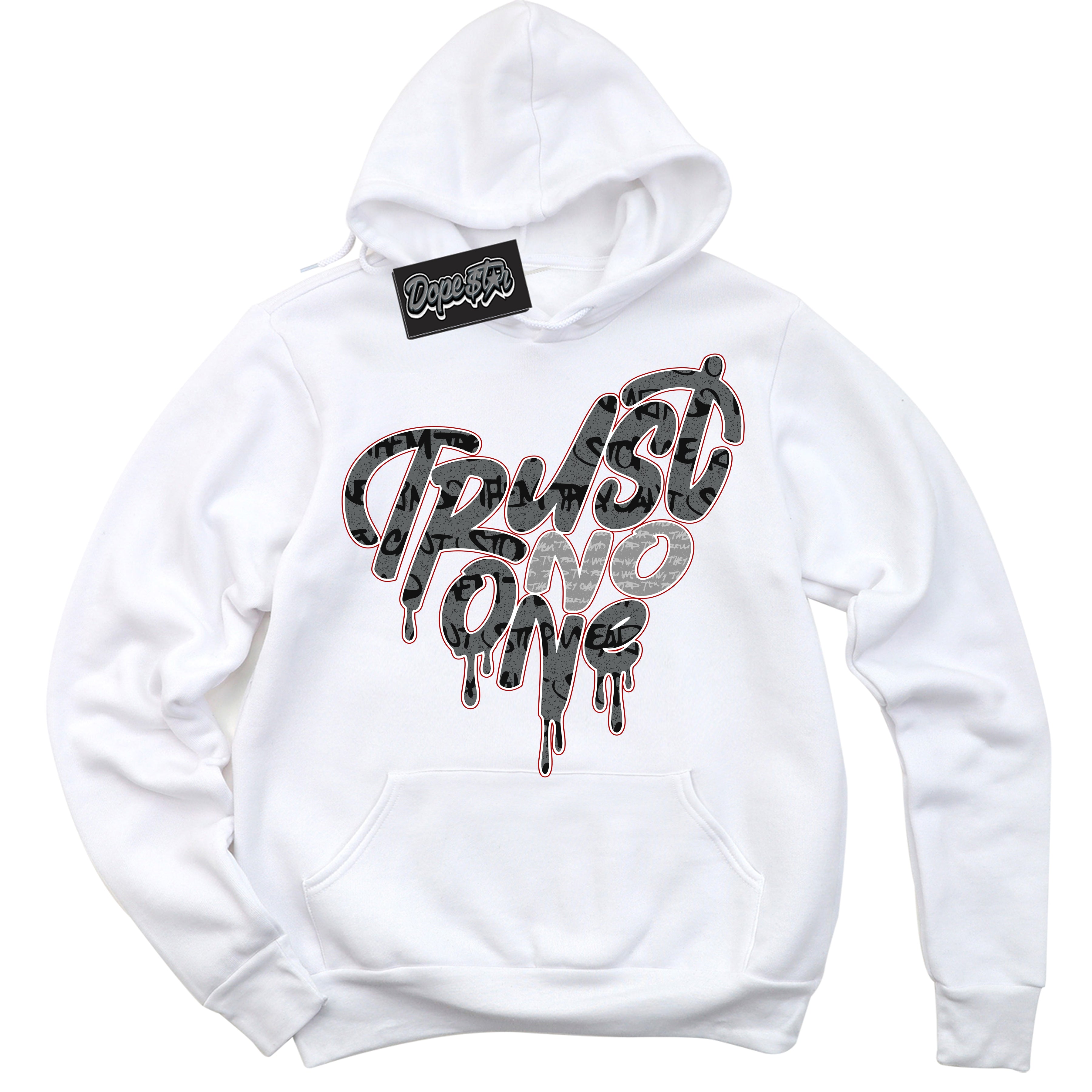 Cool White Hoodie with “ Trust No One Heart ”  design that Perfectly Matches Rebellionaire 1s Sneakers.