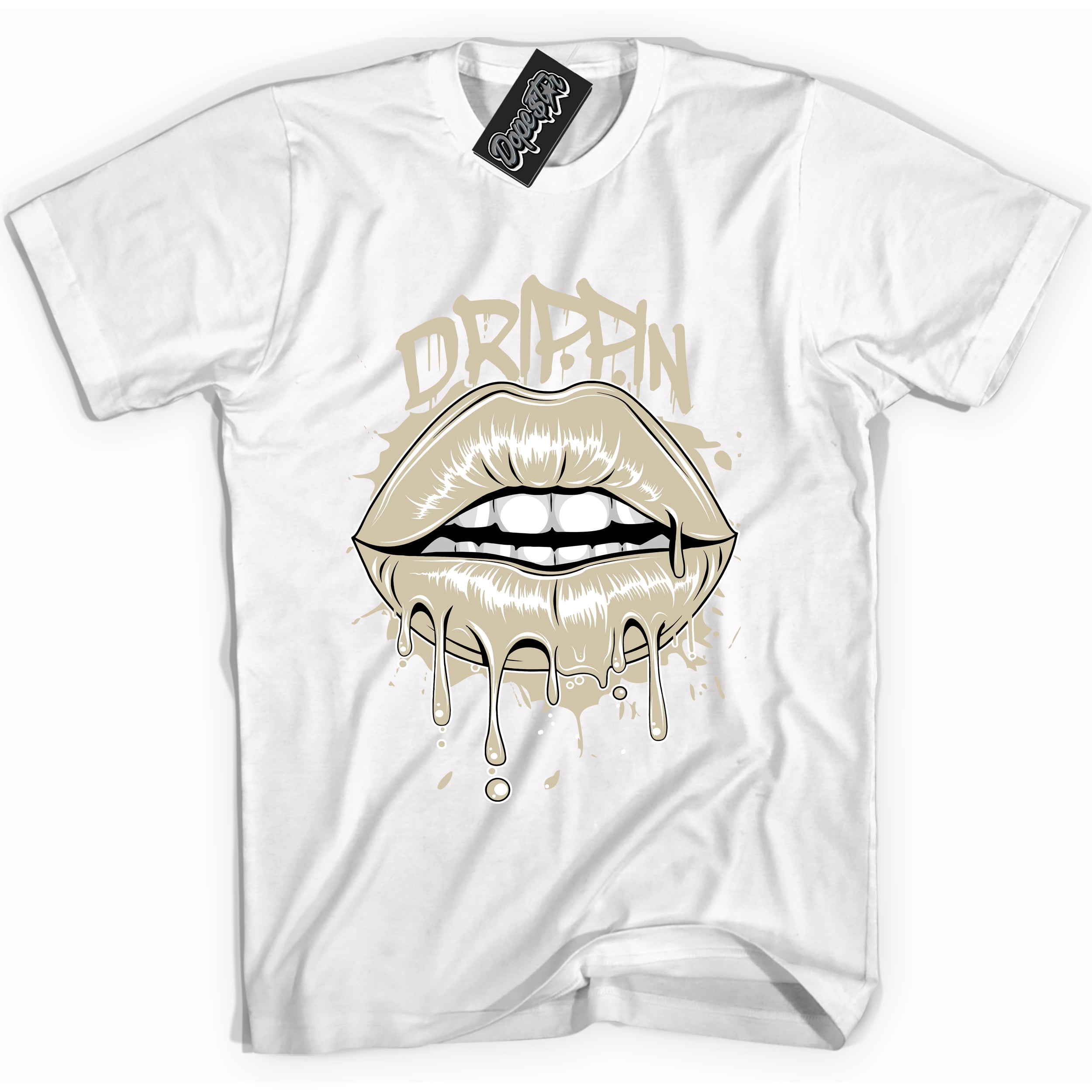 Cool White graphic tee with “ Drippin Lips ” print, that perfectly matches GRATITUDE 11s  sneakers 